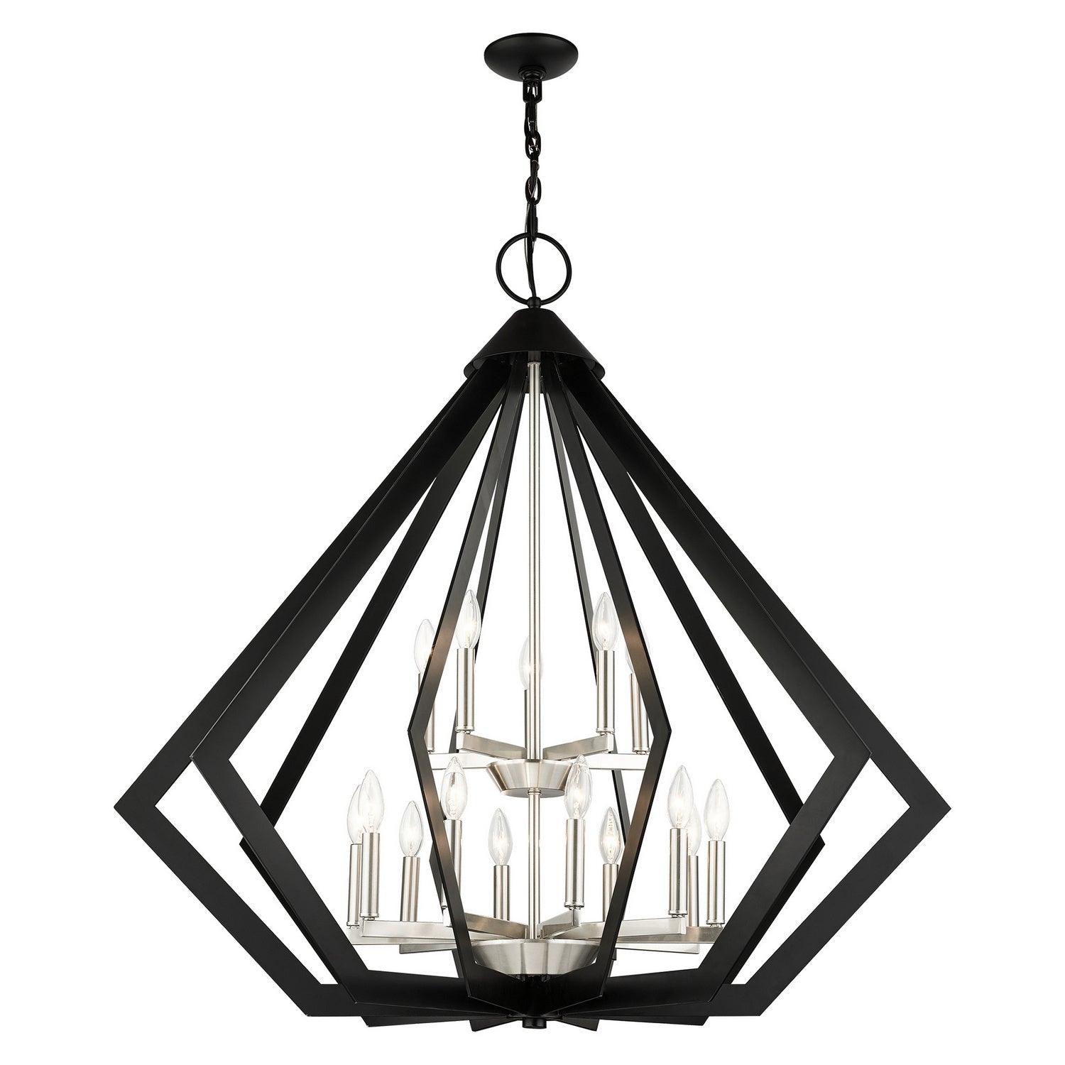Livex Lighting - 40928-04 - 15 Light Foyer Chandelier - Prism - Black w/ Brushed Nickel Cluster