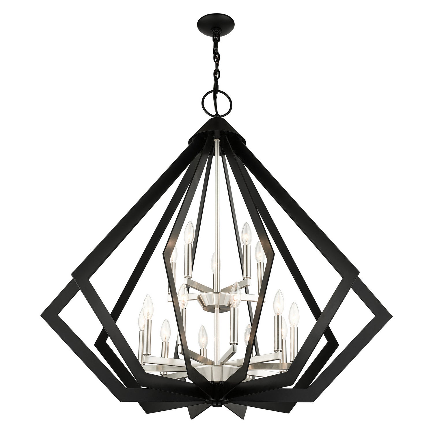 Livex Lighting - 40928-04 - 15 Light Foyer Chandelier - Prism - Black w/ Brushed Nickel Cluster