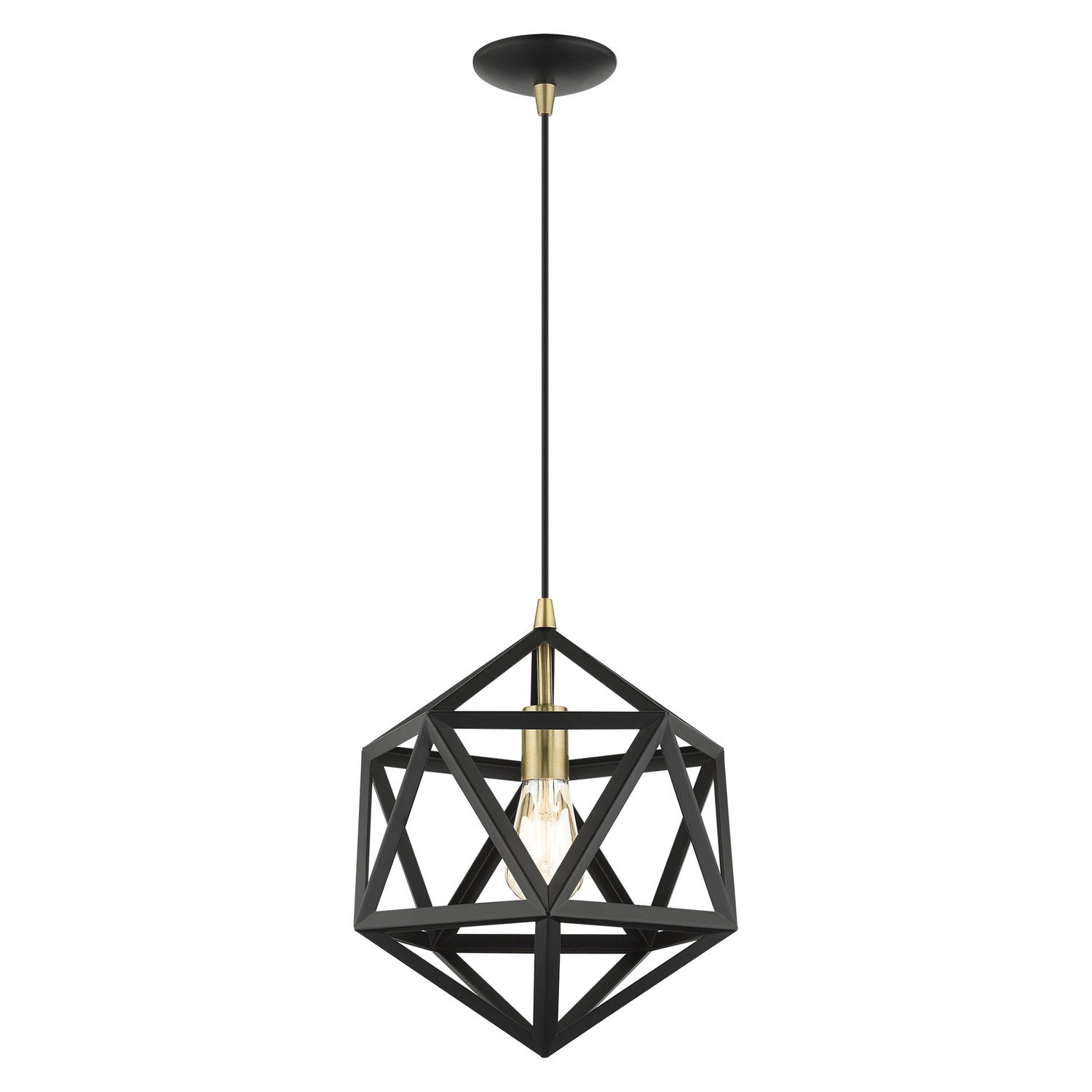 Livex Lighting - 41328-14 - One Light Pendant - Ashland - Textured Black w/ Antique Brasss