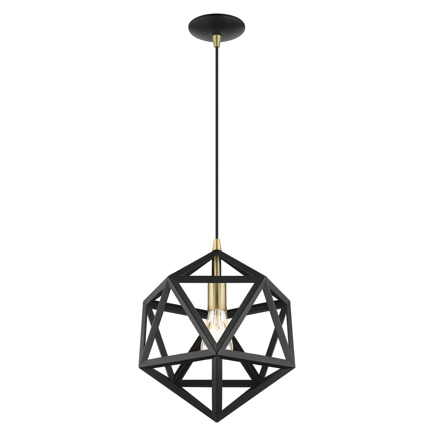 Livex Lighting - 41328-14 - One Light Pendant - Ashland - Textured Black w/ Antique Brasss