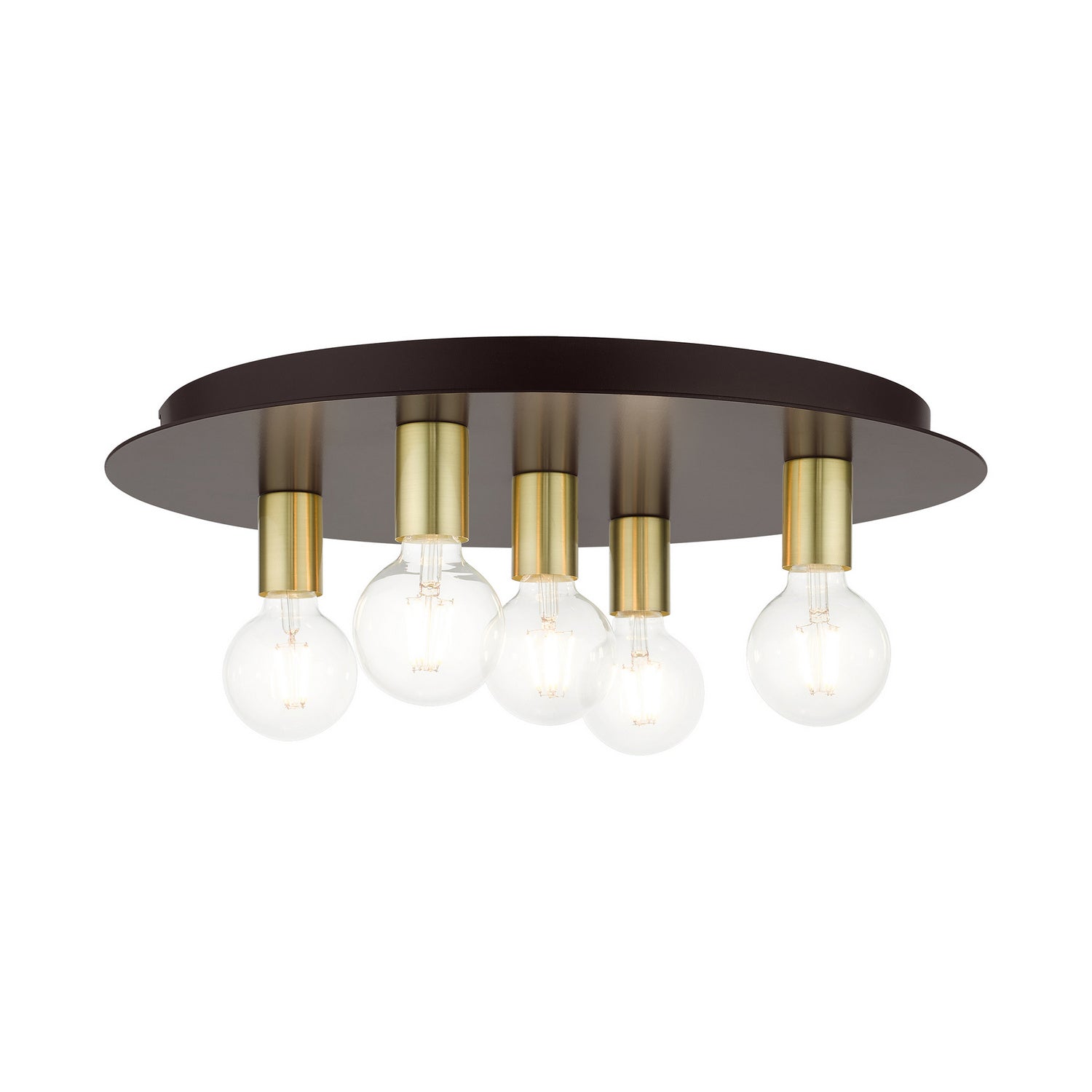 Livex Lighting - 45875-07 - Five Light Flush Mount - Hillview - Bronze w/ Satin Brasss
