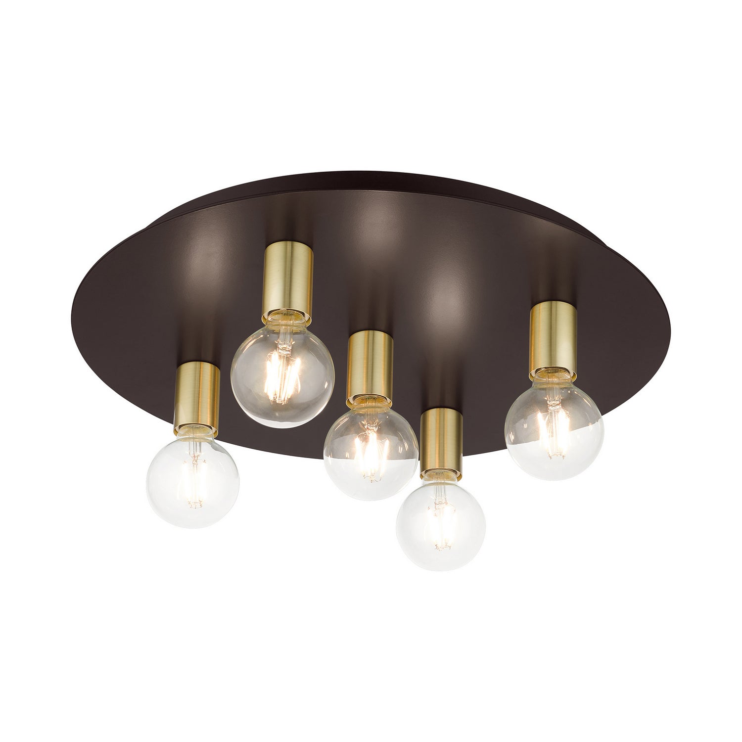 Livex Lighting - 45875-07 - Five Light Flush Mount - Hillview - Bronze w/ Satin Brasss