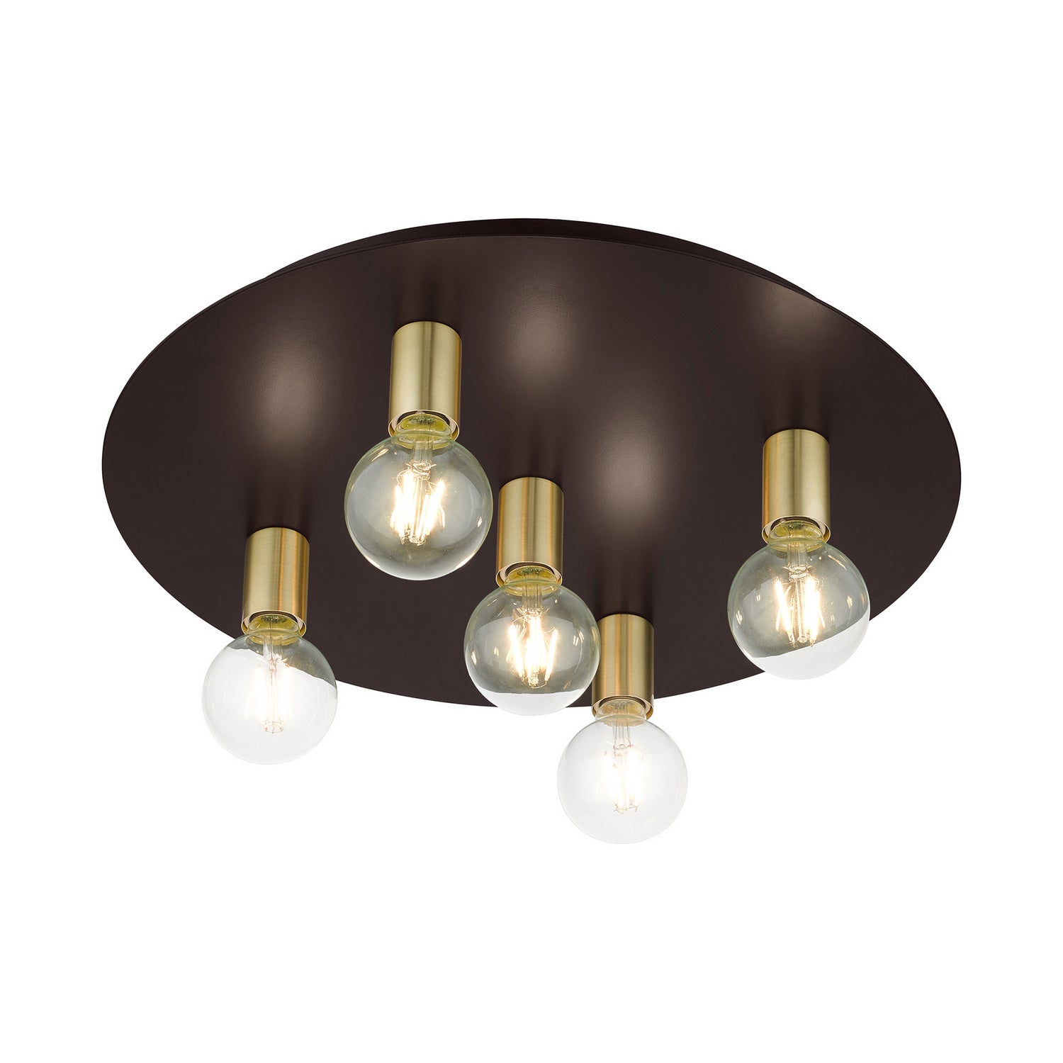 Livex Lighting - 45875-07 - Five Light Flush Mount - Hillview - Bronze w/ Satin Brasss