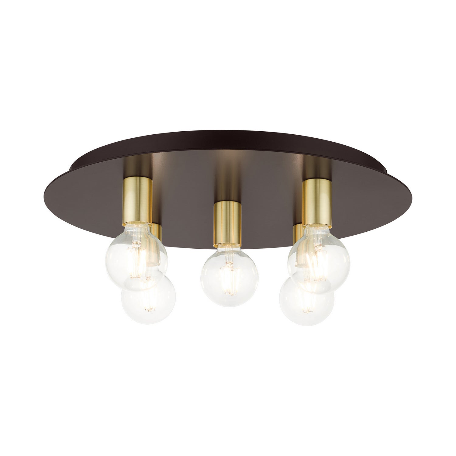 Livex Lighting - 45875-07 - Five Light Flush Mount - Hillview - Bronze w/ Satin Brasss