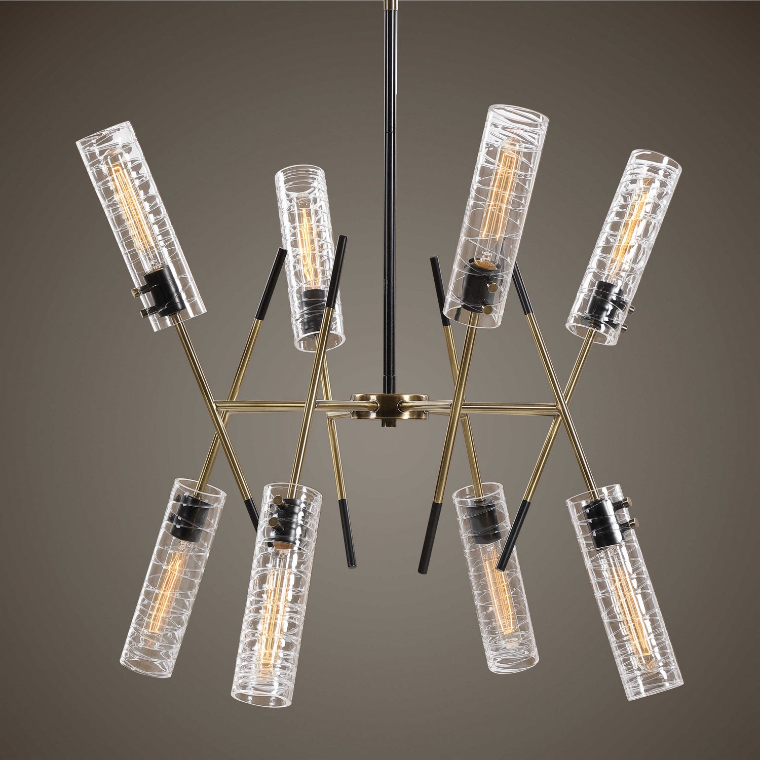 Uttermost - 21538 - Eight Light Linear Pendant - Telesto - Textured Black With Antique Brass