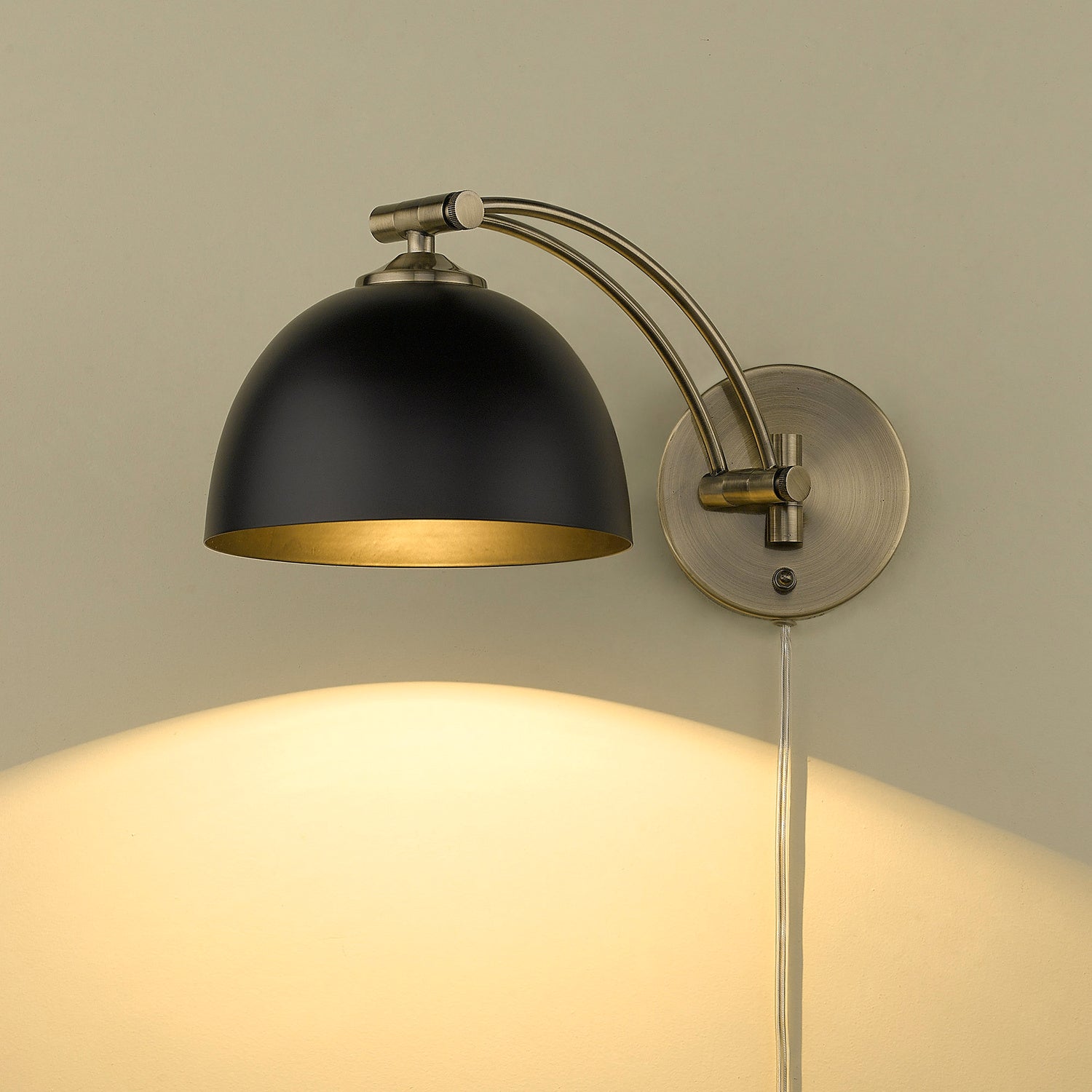 Golden - 3688-A1W AB-BLK - One Light Swing Arm - Rey - Aged Brass