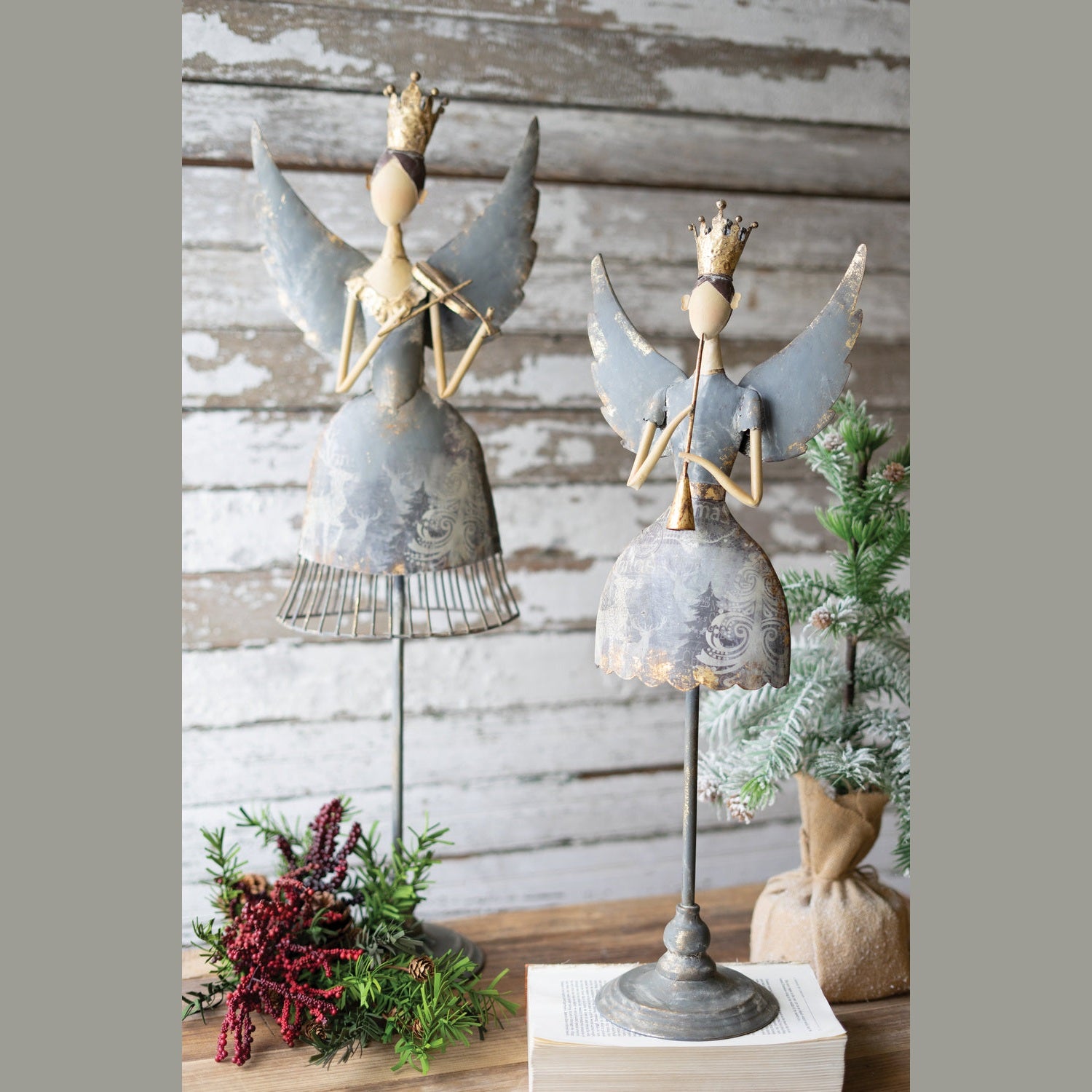 Kalalou - CHE1360 - Set Of Two Angels Playing Musical Instruments - Gray