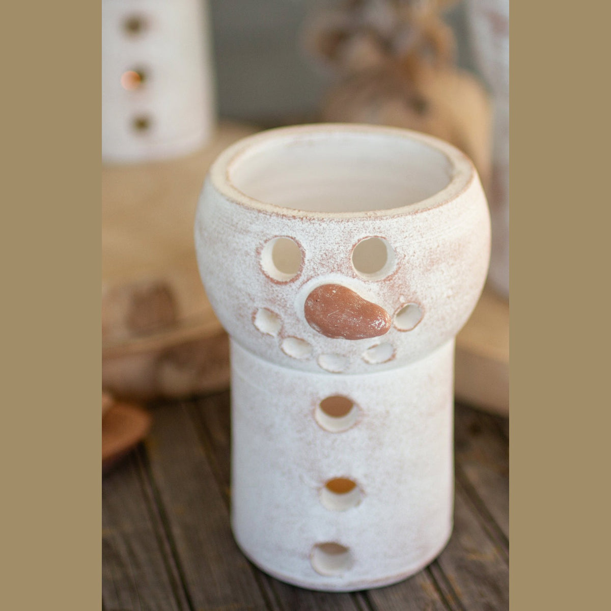 Kalalou - H3962 - Clay Snowman Luminary - White