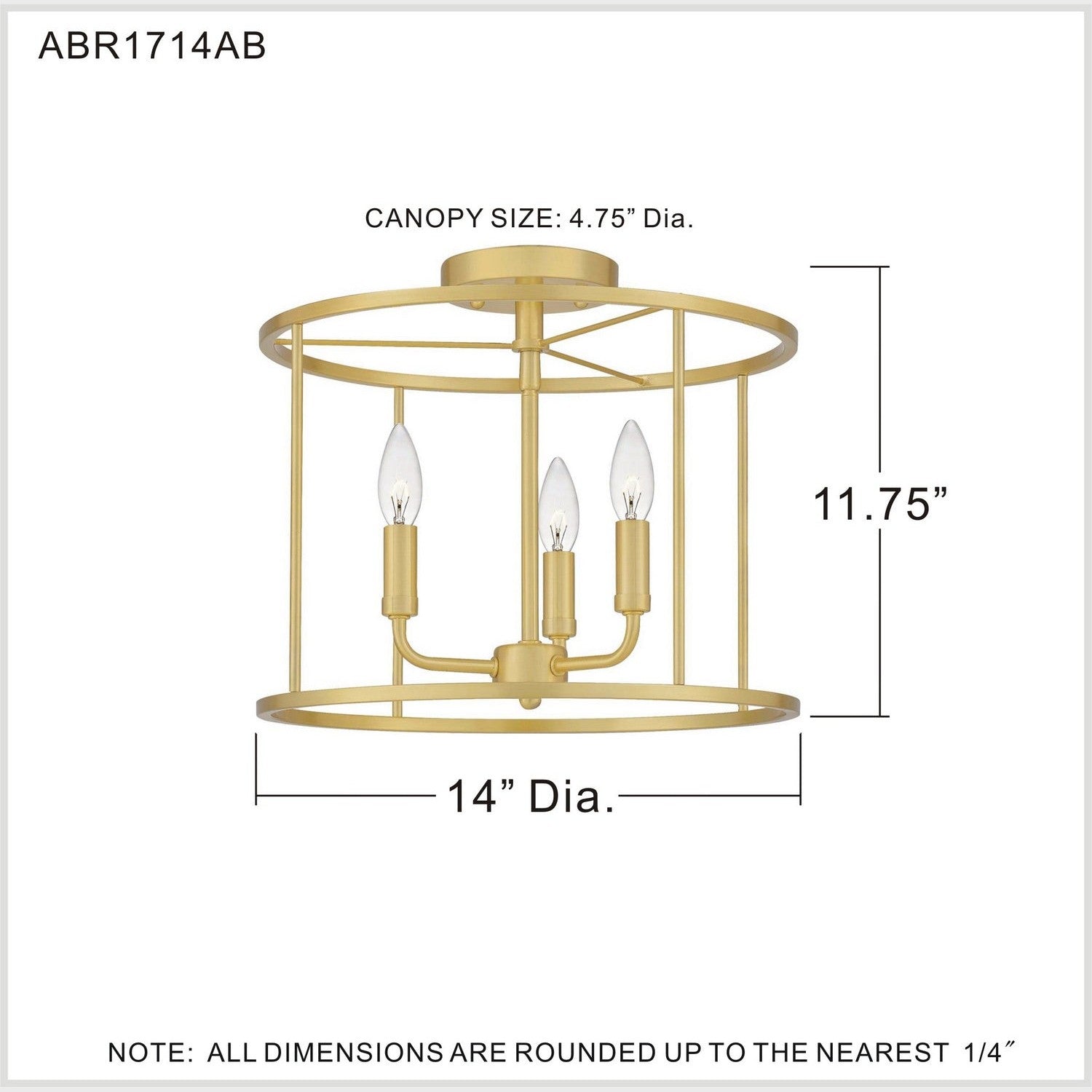 Quoizel - ABR1714AB - Three Light Semi Flush Mount - Abner - Aged Brass