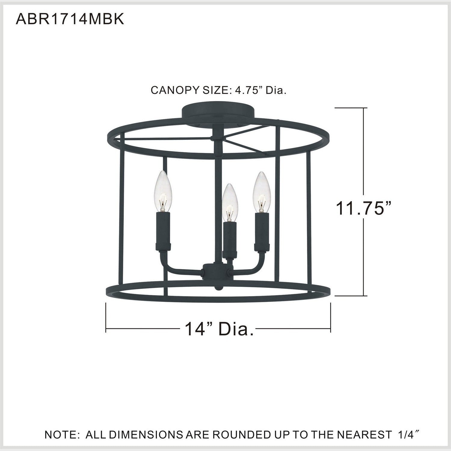 Quoizel - ABR1714MBK - Three Light Semi Flush Mount - Abner - Matte Black