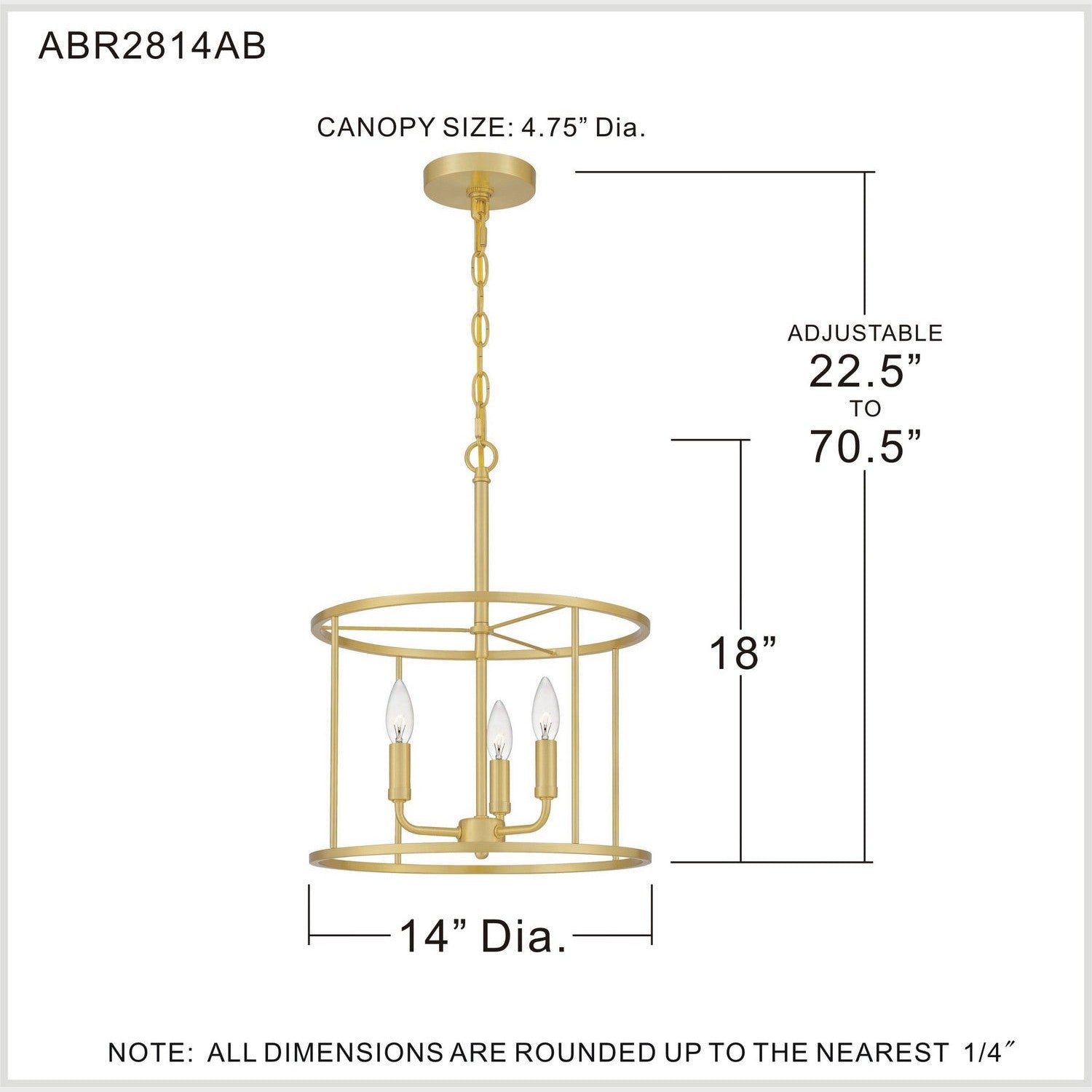 Quoizel - ABR2814AB - Three Light Pendant - Abner - Aged Brass
