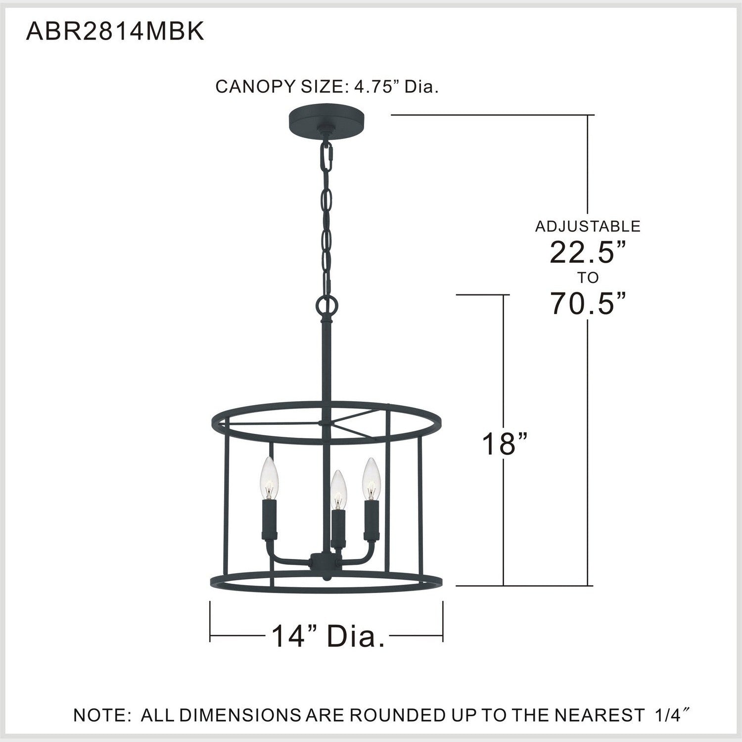 Quoizel - ABR2814MBK - Three Light Pendant - Abner - Matte Black