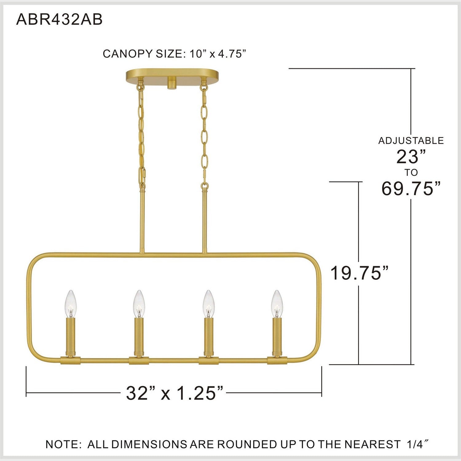 Quoizel - ABR432AB - Four Light Linear Chandelier - Abner - Aged Brass
