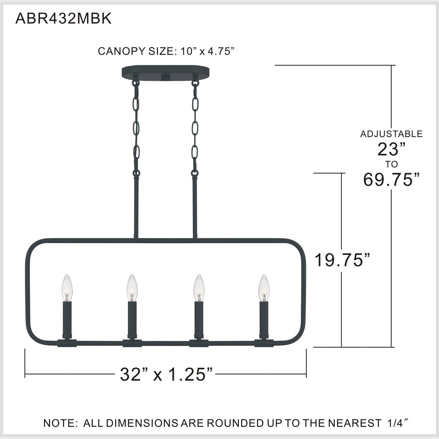 Quoizel - ABR432MBK - Four Light Linear Chandelier - Abner - Matte Black