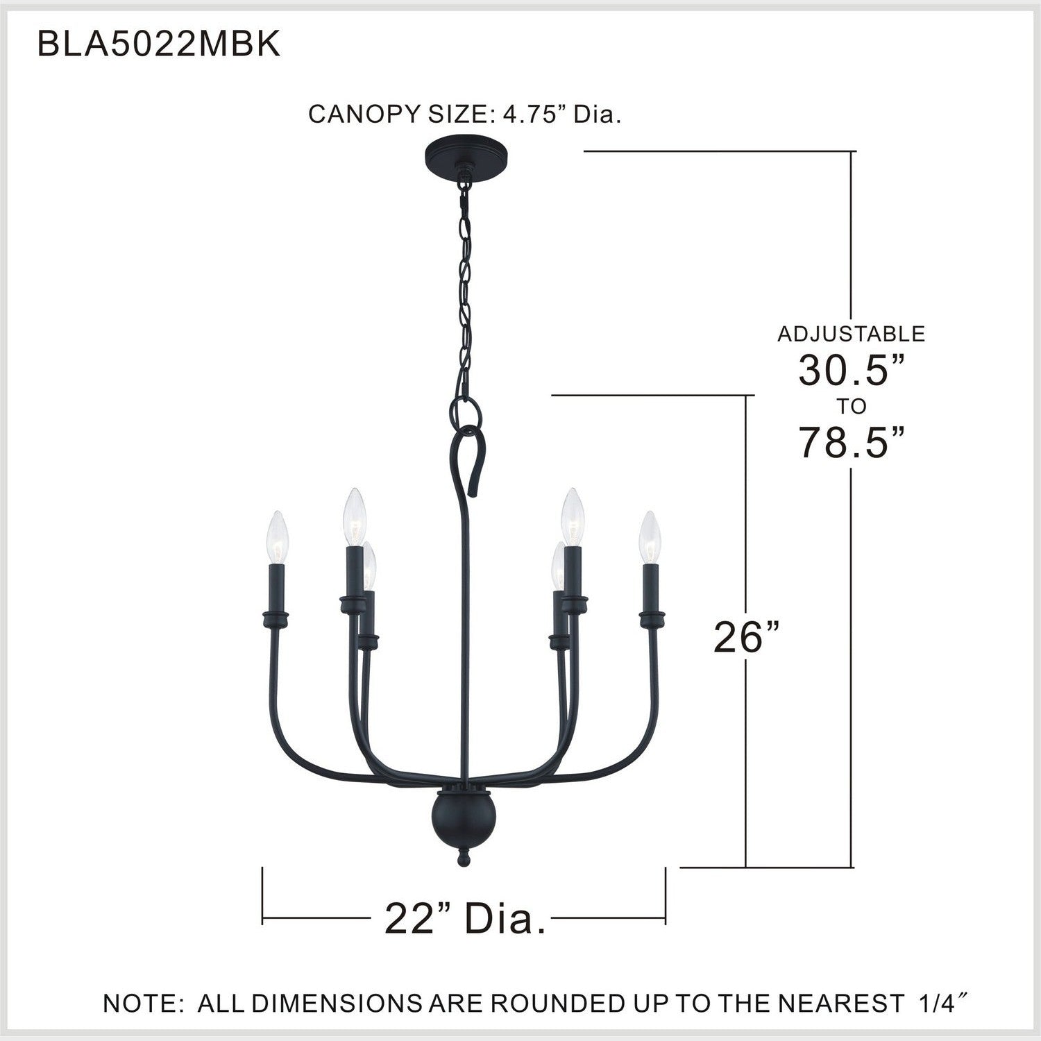 Quoizel - BLA5022MBK - Six Light Chandelier - Blanche - Matte Black