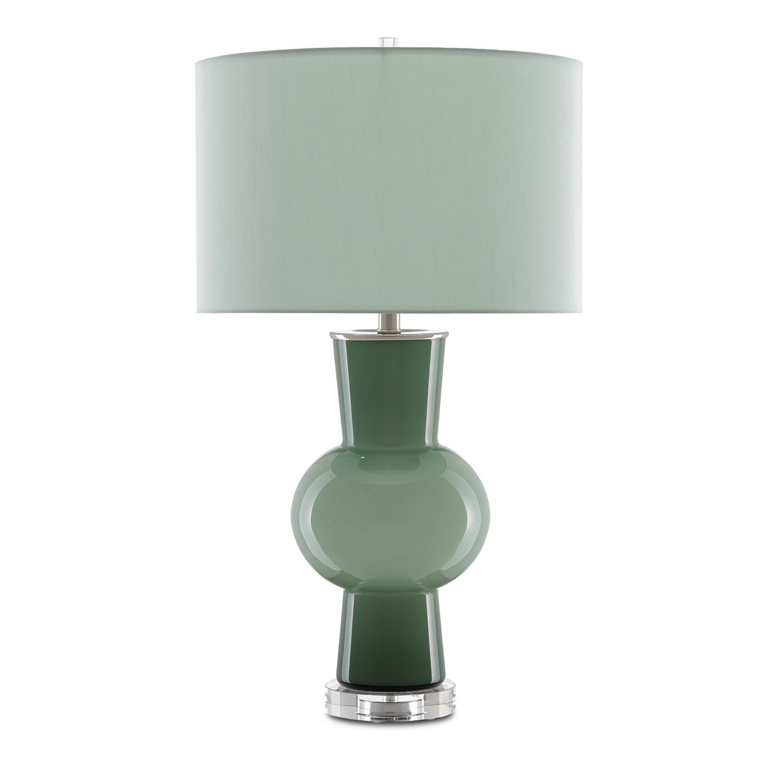 Currey and Company - 6000-0606 - One Light Table Lamp - Duende Collection - Light and Dark Green/Polished Nickel/Clear