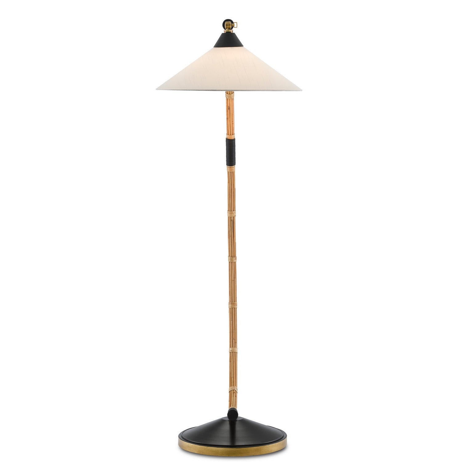 Currey and Company - 8000-0088 - One Light Floor Lamp - Lisbon Floor Lamp - Natural/Rattan/New Brass/Satin Black