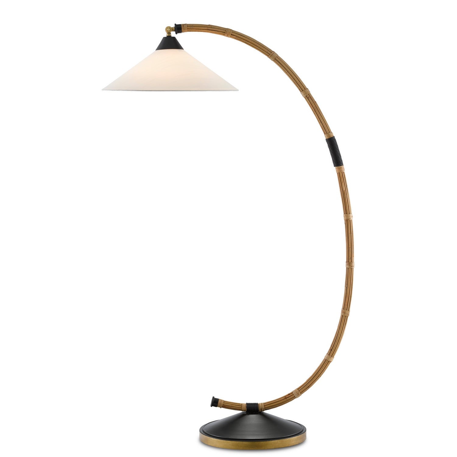 Currey and Company - 8000-0088 - One Light Floor Lamp - Lisbon Floor Lamp - Natural/Rattan/New Brass/Satin Black