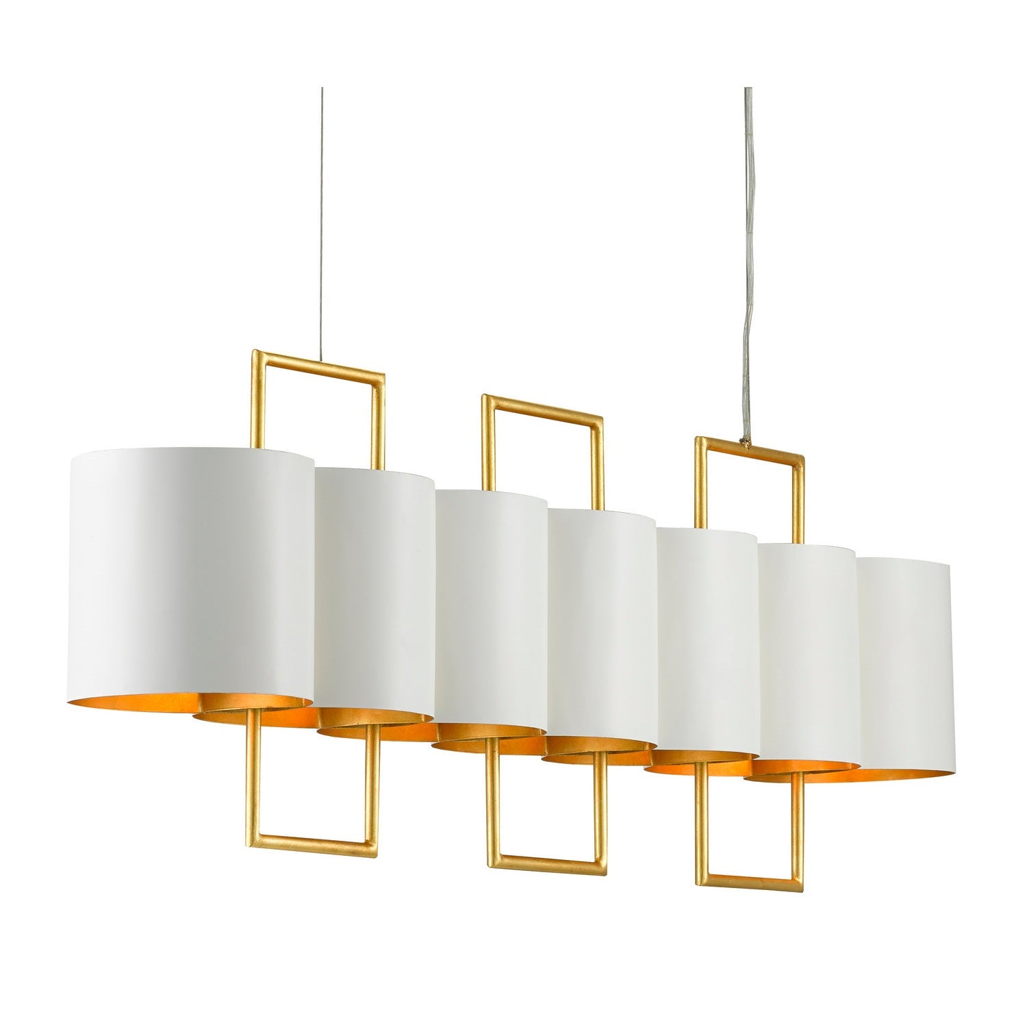 Currey and Company - 9000-0633 - Seven Light Chandelier - Chaunce Rectangular Chandelier - Painted Gesso White/Contemporary Gold Leaf