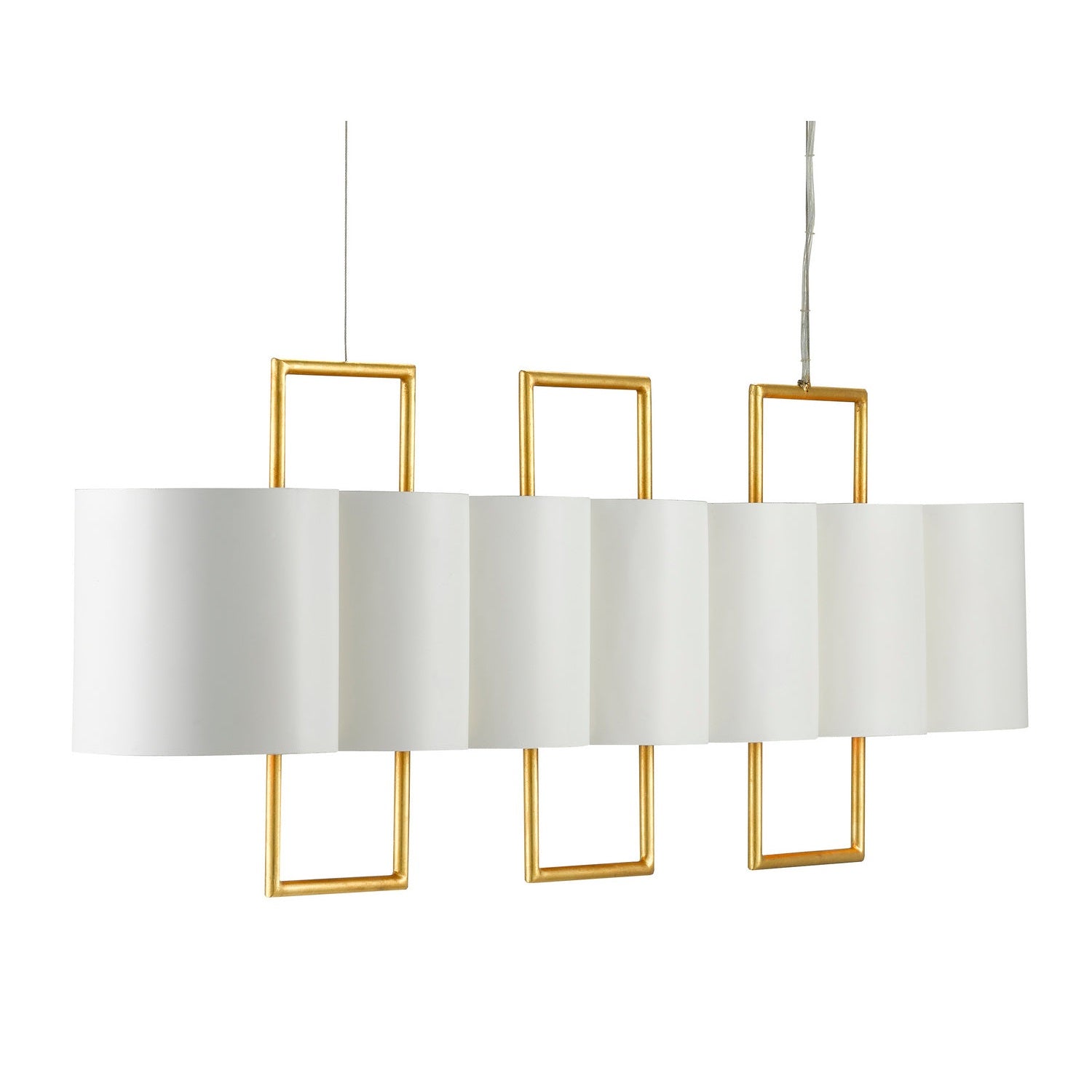 Currey and Company - 9000-0633 - Seven Light Chandelier - Chaunce Rectangular Chandelier - Painted Gesso White/Contemporary Gold Leaf