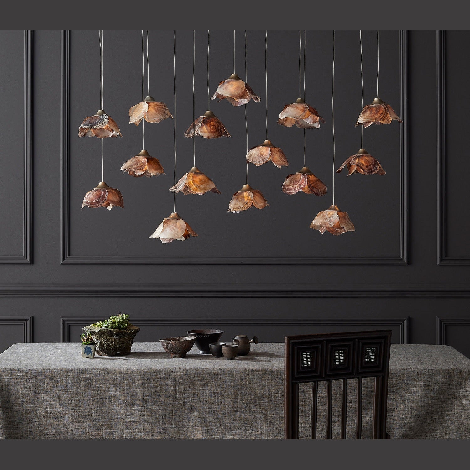 Currey and Company - 9000-0678 - 15 Light Pendant - Catrice Collection - Natural Shell/Contemporary Silver Leaf