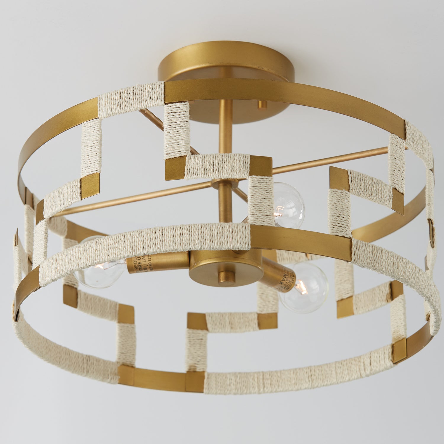 Capital Lighting - 241031NL - Three Light Semi Flush Mount - Hala - Bleached Natural Jute and Patinaed Brass