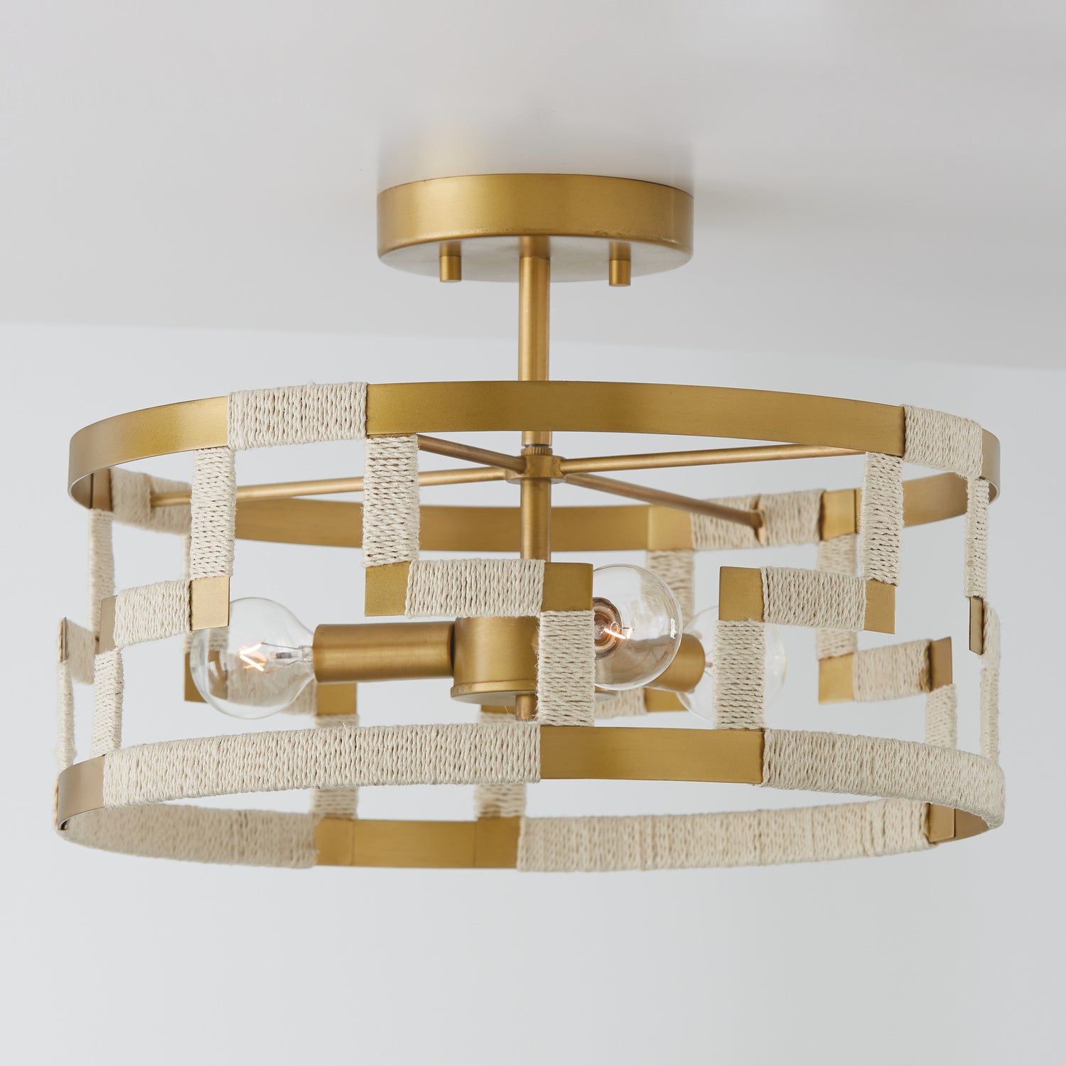 Capital Lighting - 241031NL - Three Light Semi Flush Mount - Hala - Bleached Natural Jute and Patinaed Brass