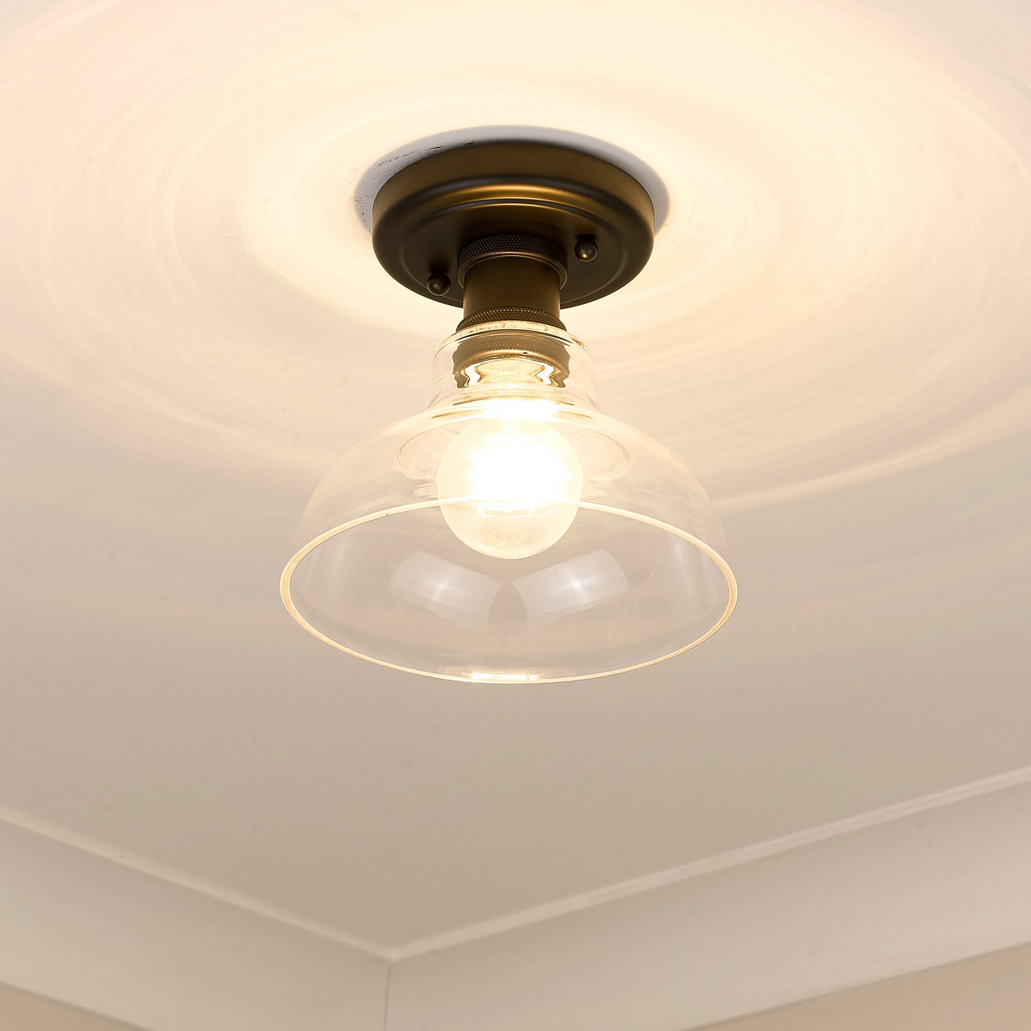 Golden - 0305-FM BLK-CLR - One Light Flush Mount - Carver - Matte Black