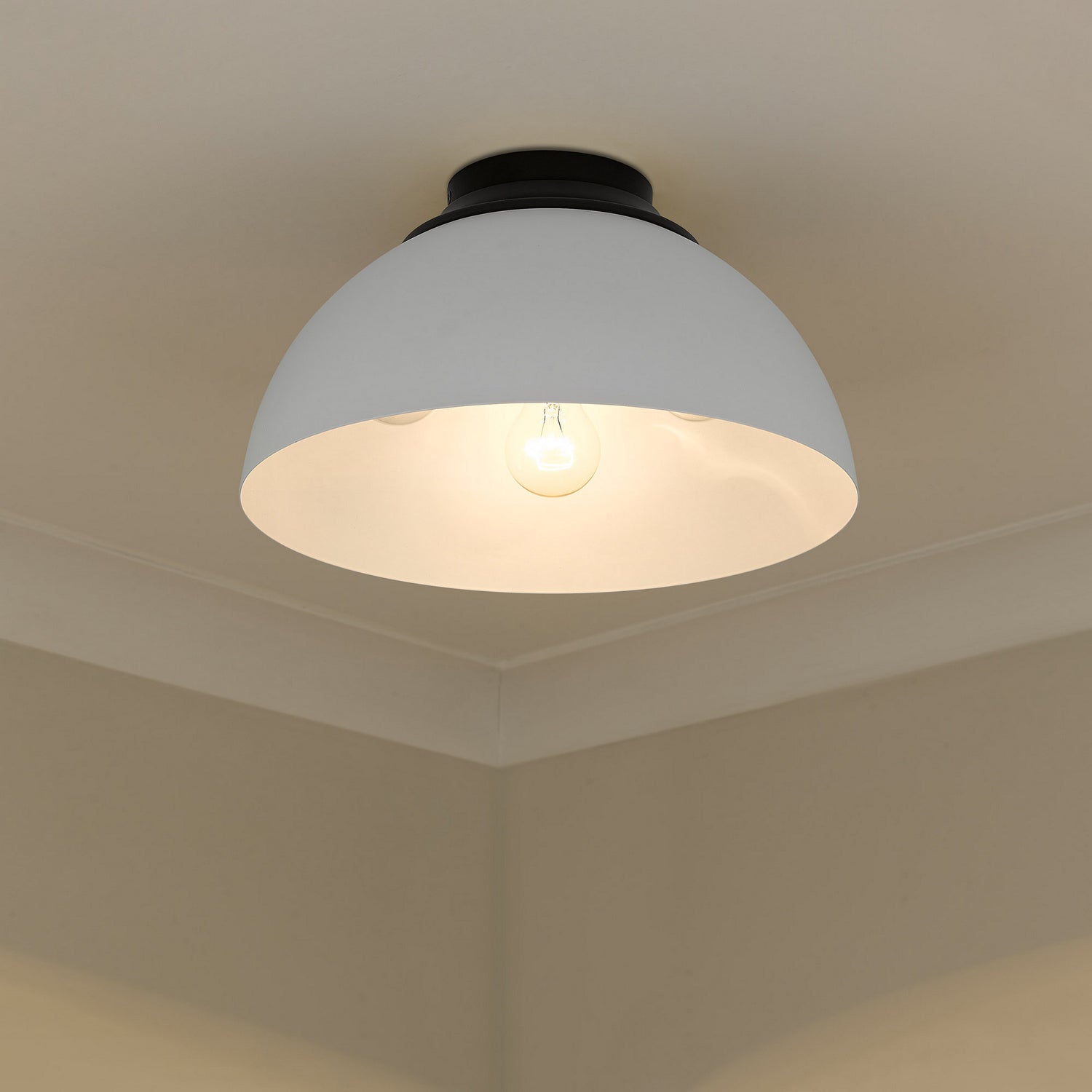 Golden - 6956-FM BLK-WHT - Three Light Flush Mount - Zoey - Matte Black