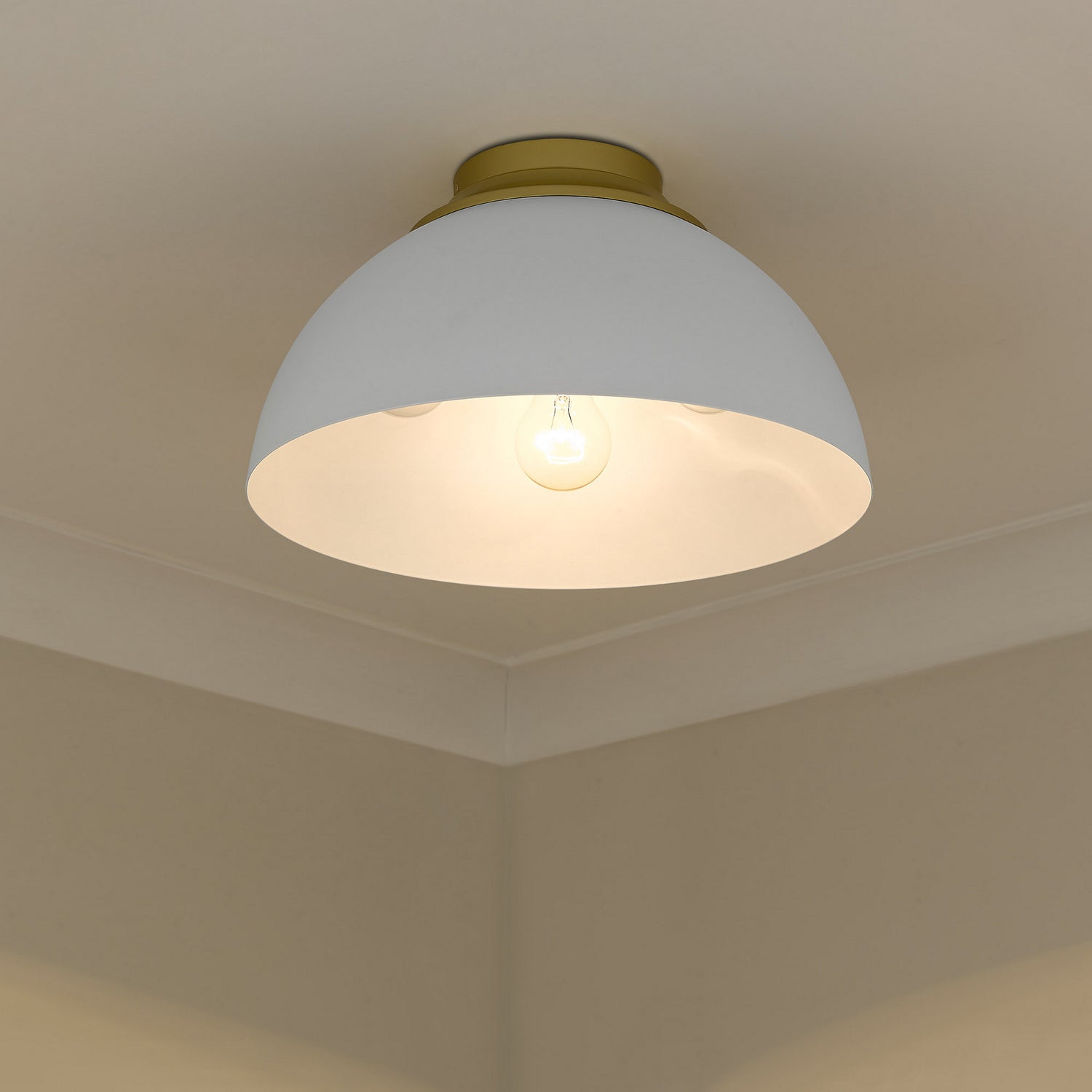 Golden - 6956-FM OG-WHT - Three Light Flush Mount - Zoey - Olympic Gold