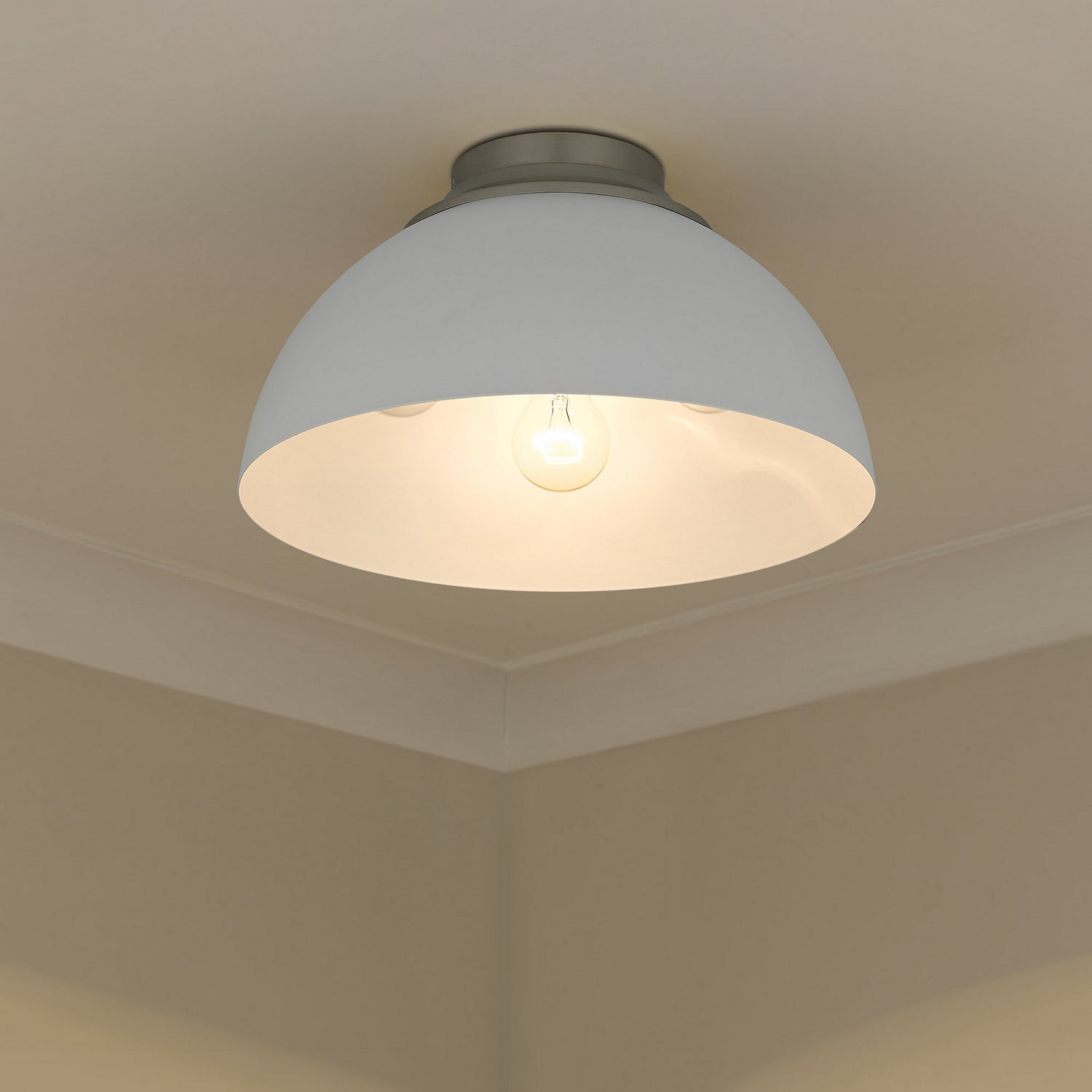 Golden - 6956-FM PW-WHT - Three Light Flush Mount - Zoey - Pewter