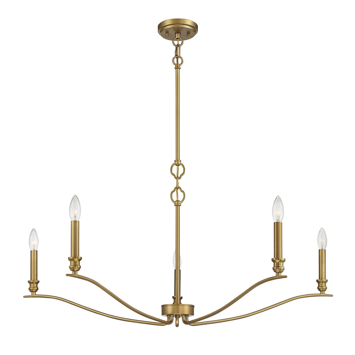 Meridian - M10086NB - Five Light Chandelier - Natural Brass