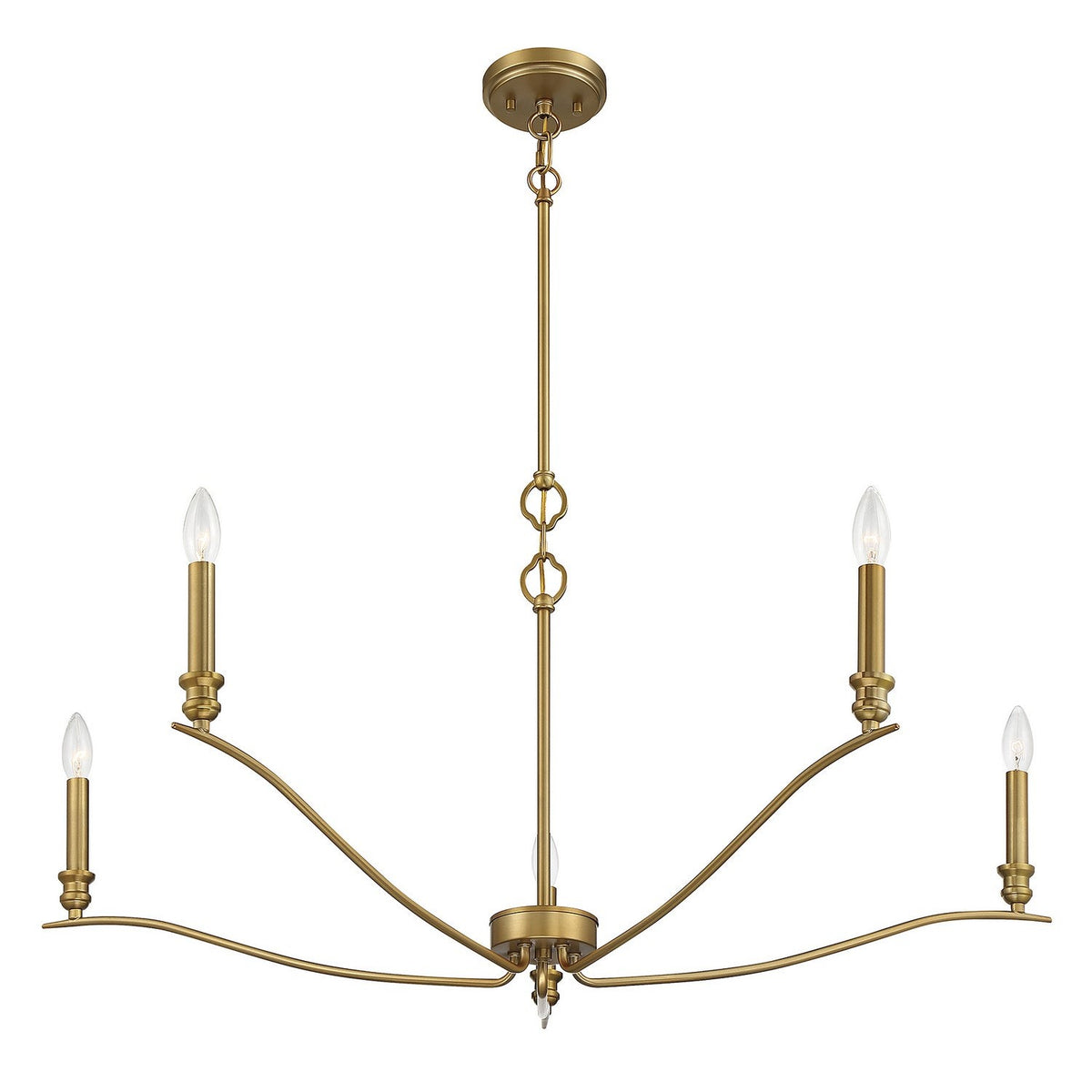 Meridian - M10086NB - Five Light Chandelier - Natural Brass
