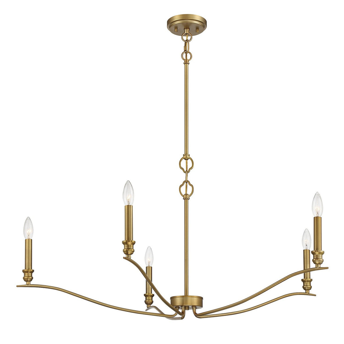 Meridian - M10086NB - Five Light Chandelier - Natural Brass