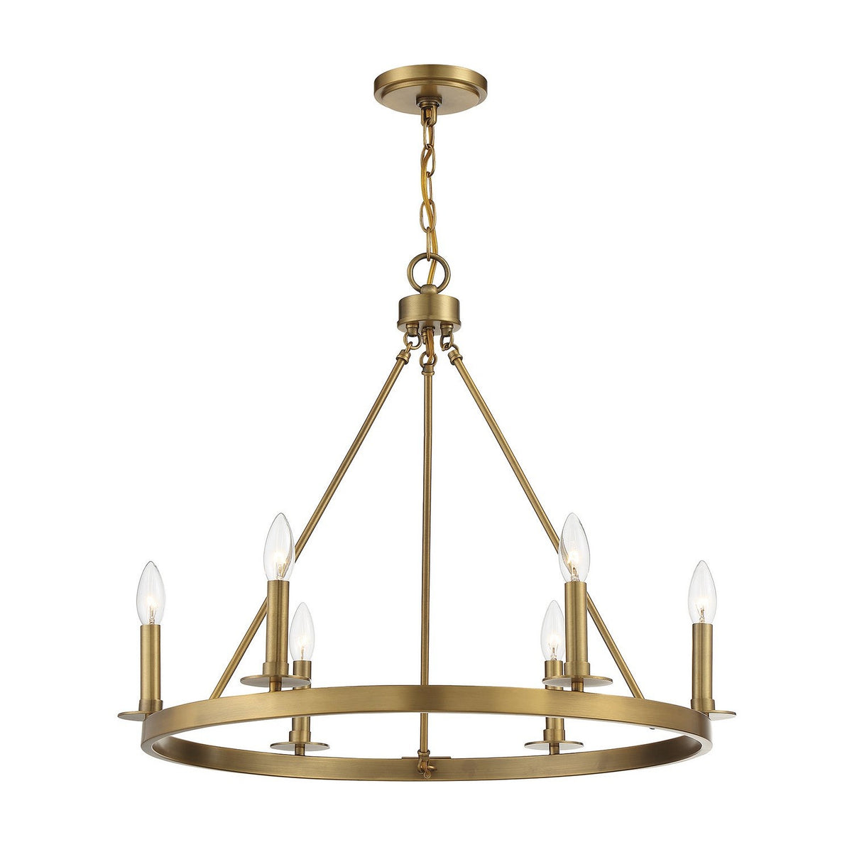 Meridian - M10093NB - Six Light Chandelier - Natural Brass