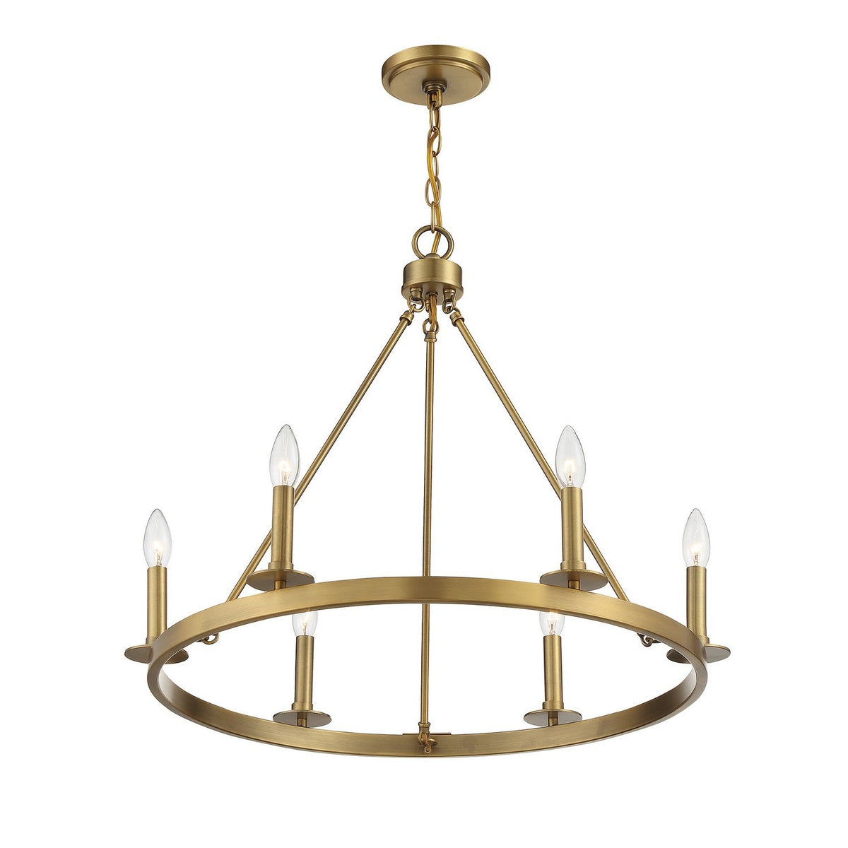 Meridian - M10093NB - Six Light Chandelier - Natural Brass