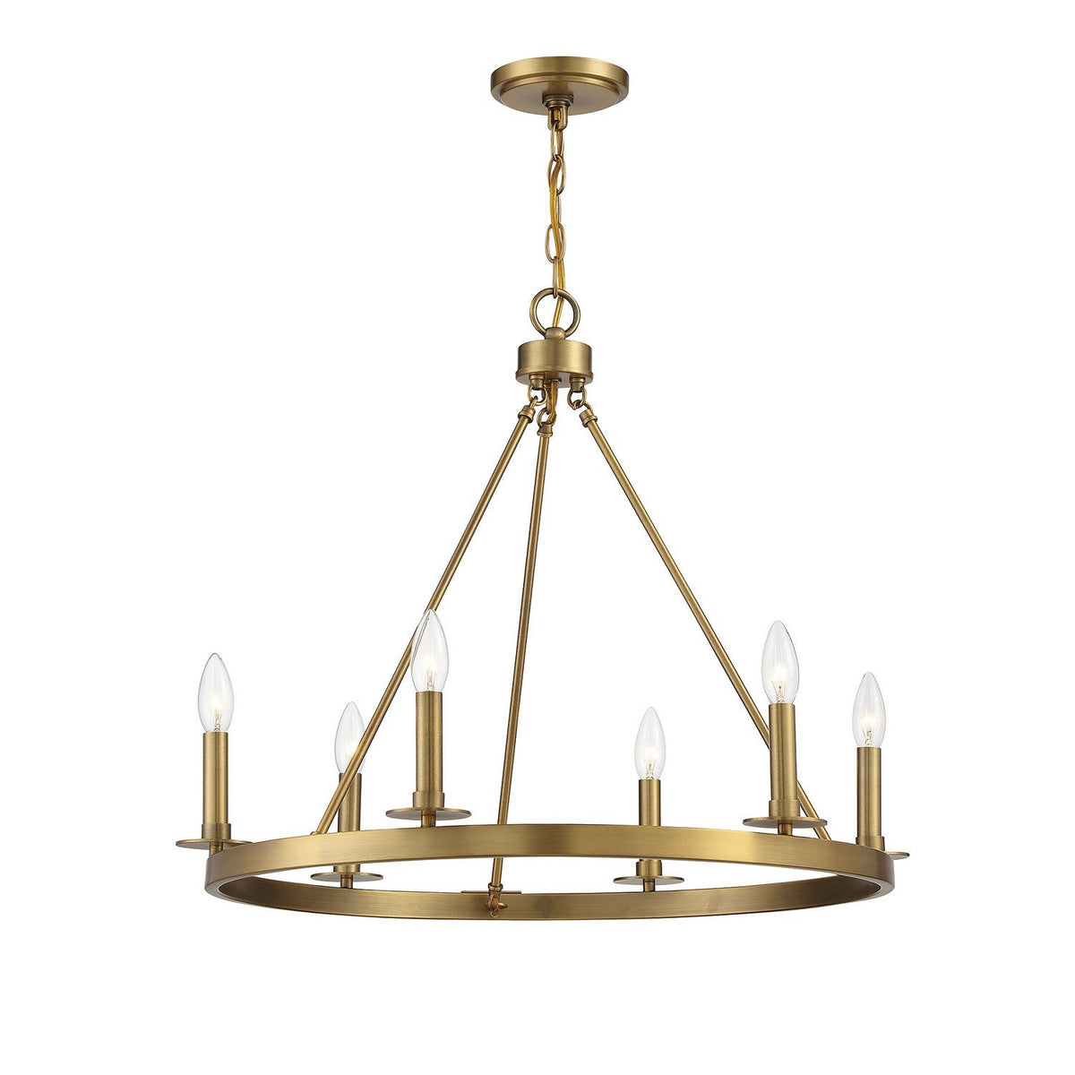 Meridian - M10093NB - Six Light Chandelier - Natural Brass