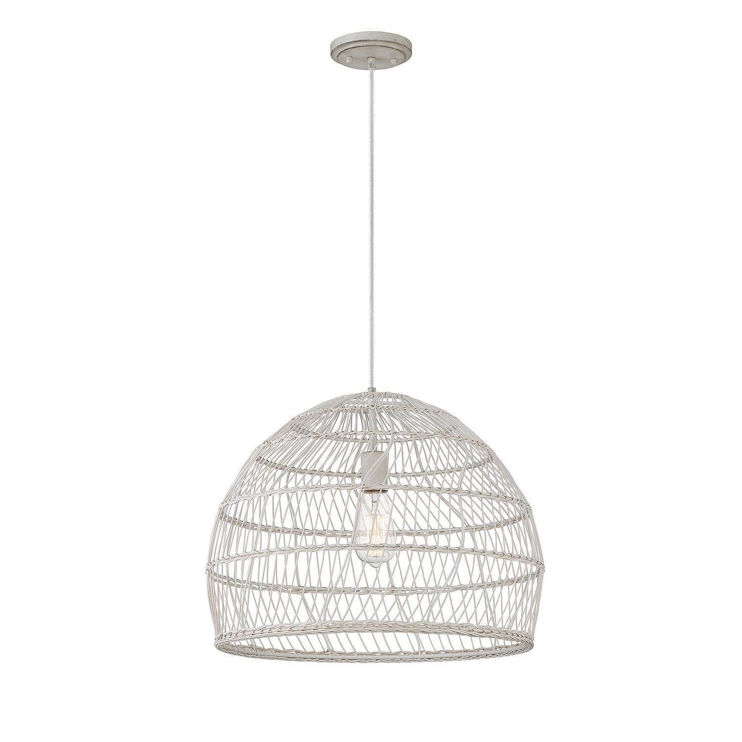 Meridian - M70106WR - One Light Pendant - White Rattan with a White Socket