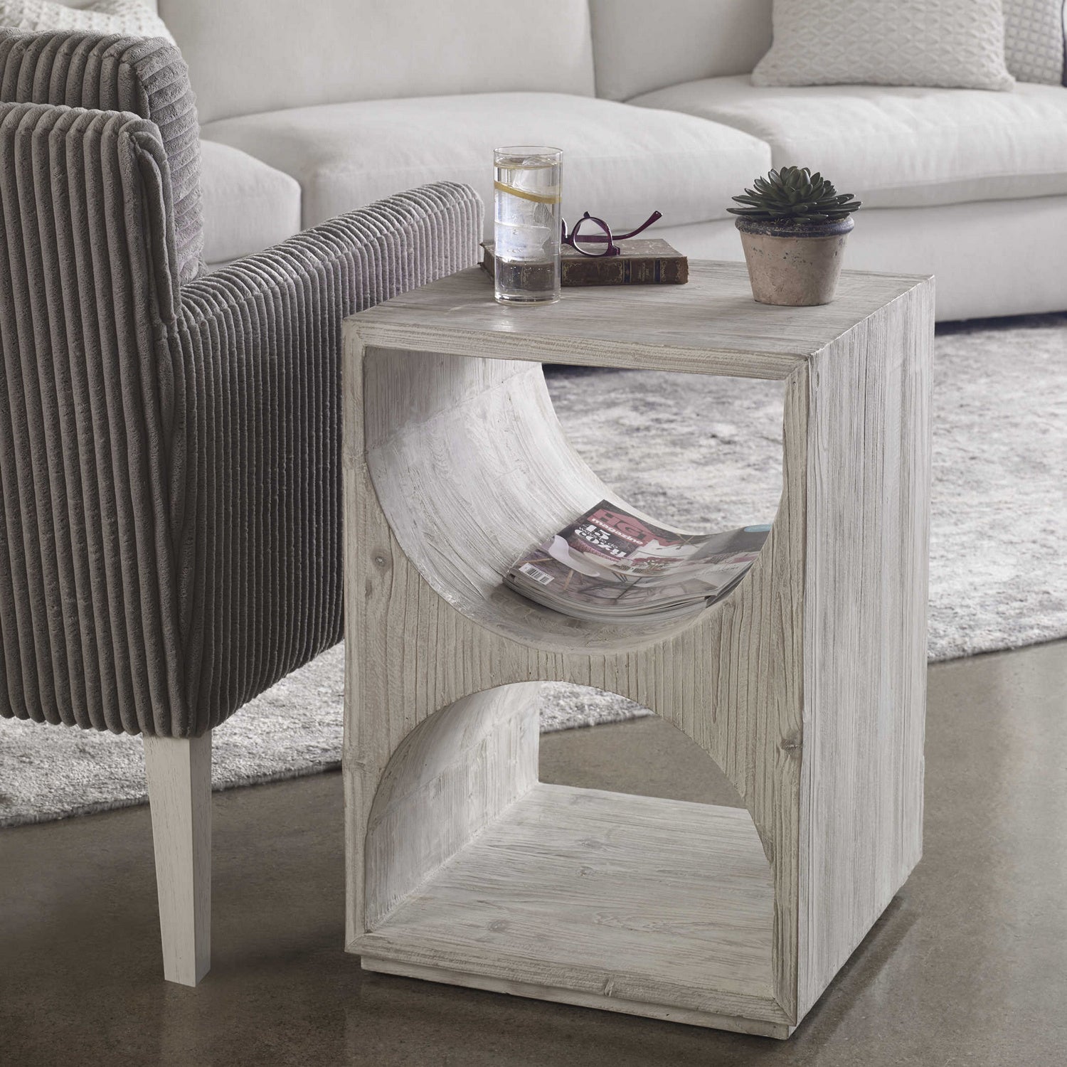 Uttermost - 24969 - Side Table - Hans - Distressed Ivory