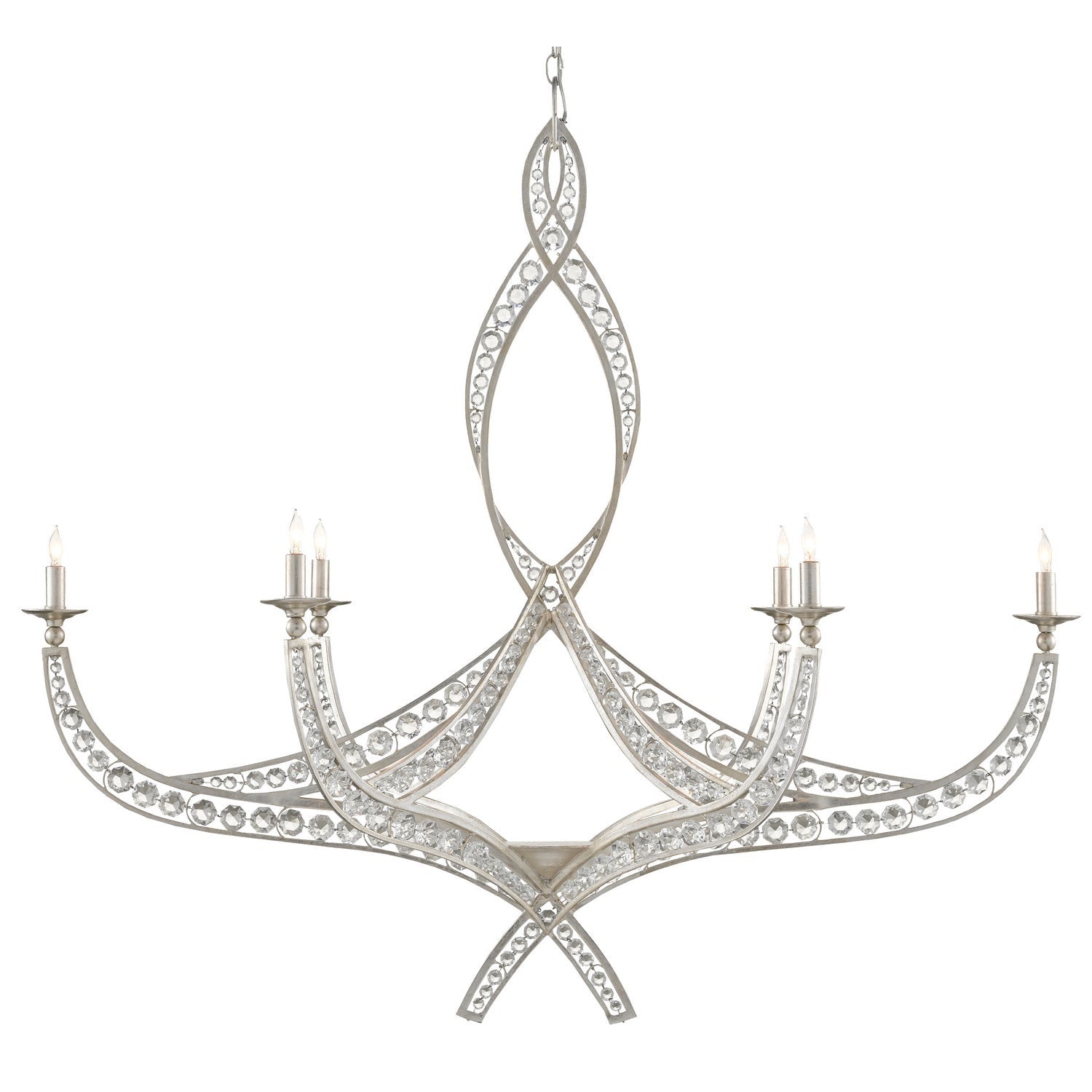 Currey and Company - 9000-0725 - Six Light Chandelier - Firebird Silver Chandelier - Contemporary Silver Leaf