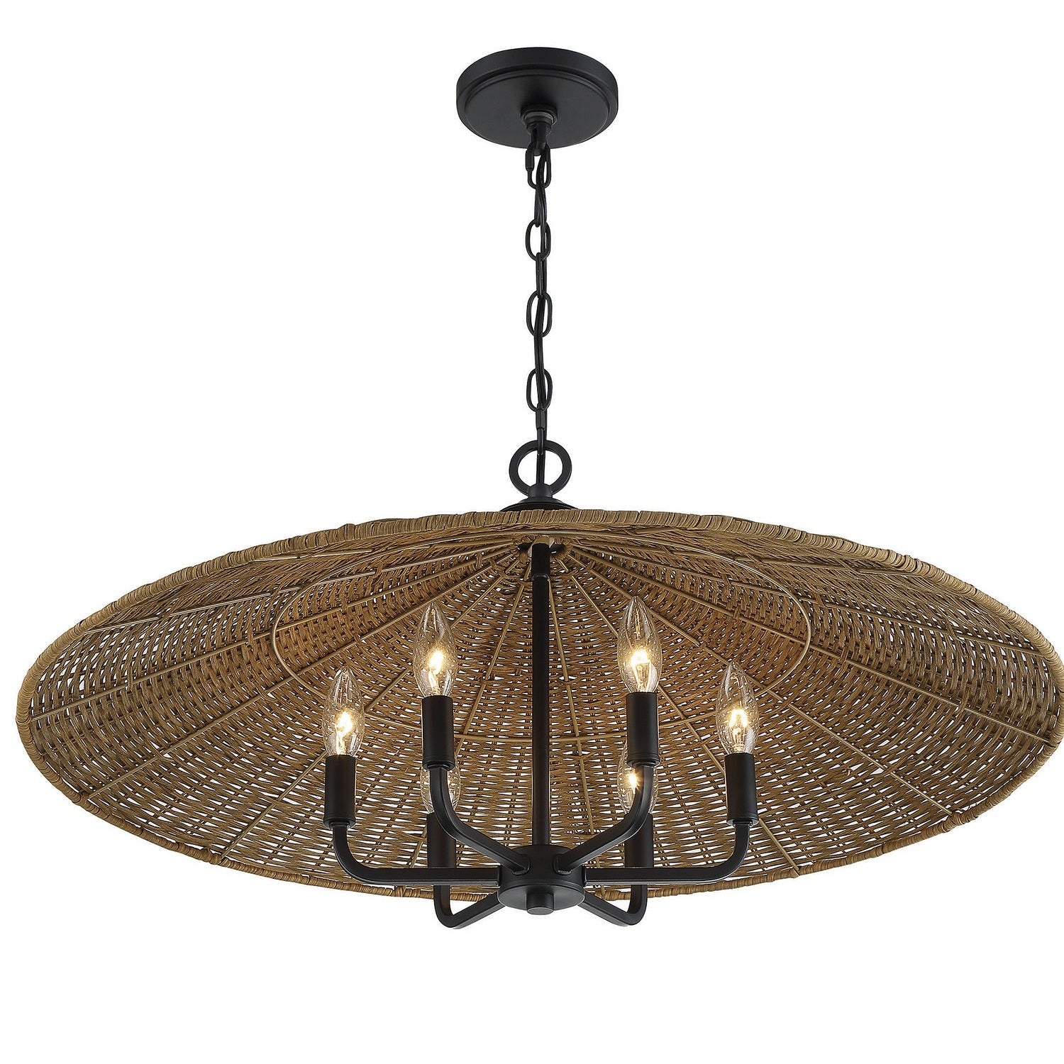 Savoy House - 7-7772-6-180 - Six Light Pendant - Eman - Matte Black with Dark Rattan