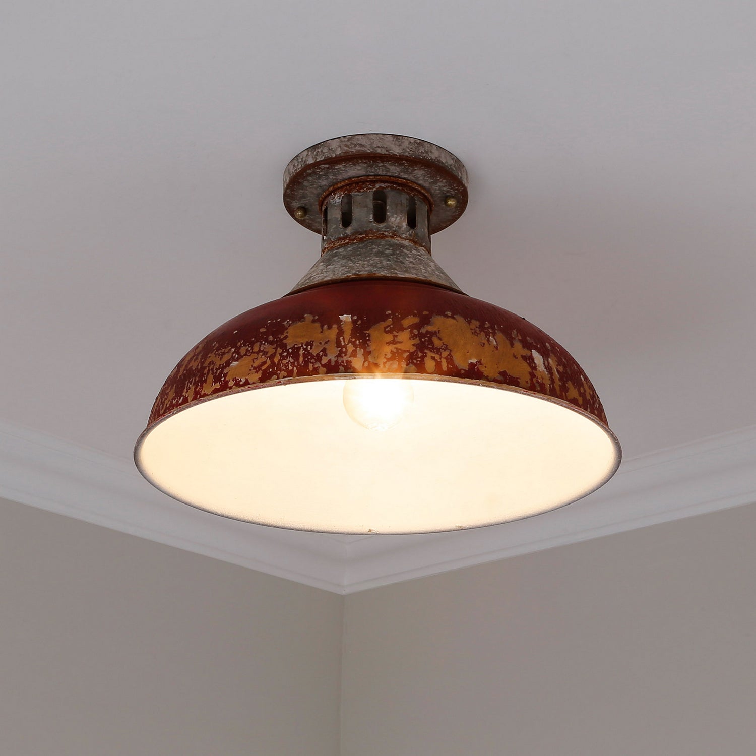 Golden - 0865-SF AGV-RED - One Light Semi-Flush Mount - Kinsley - Aged Galvanized Steel