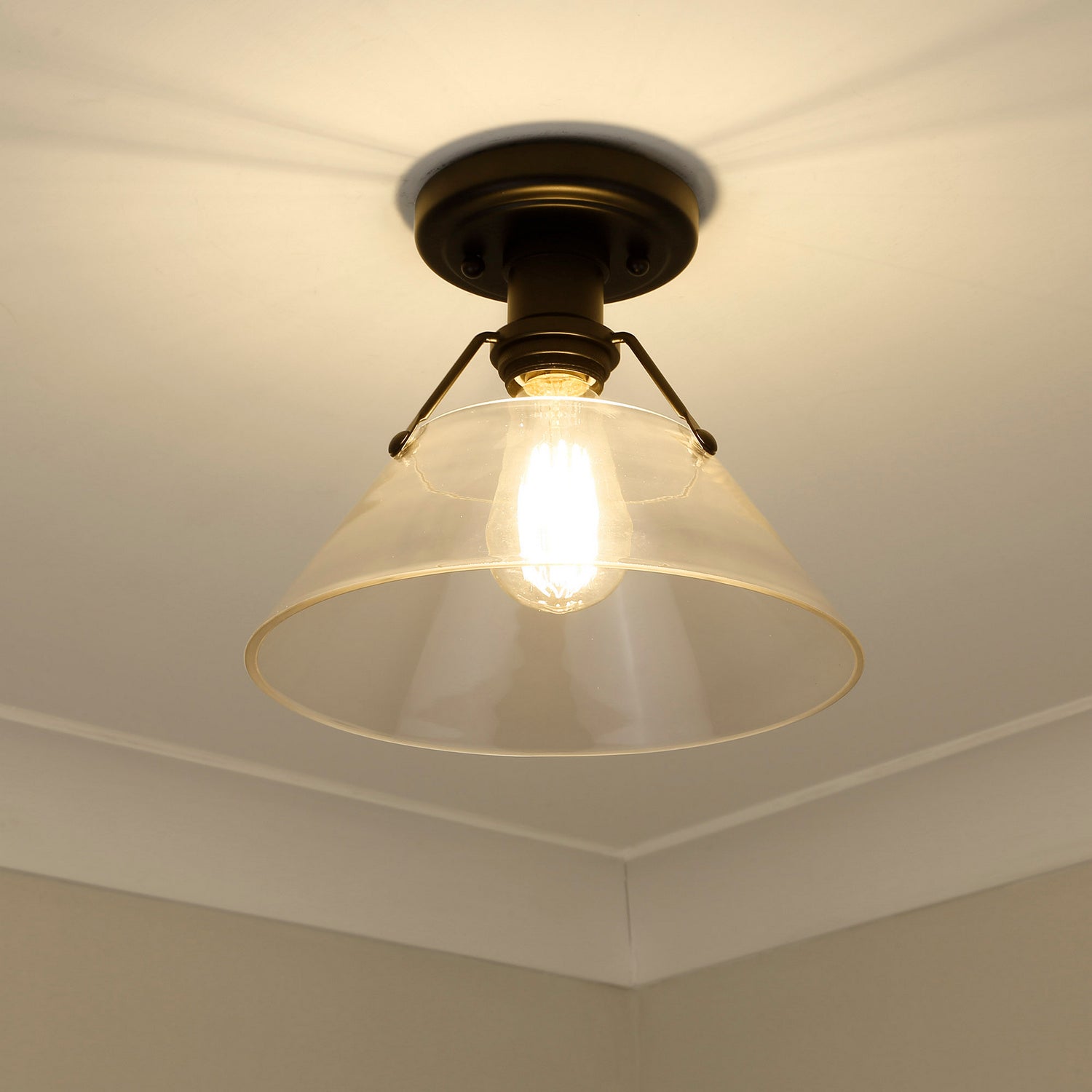 Golden - 3306-FM BLK-CLR - One Light Flush Mount - Orwell - Matte Black