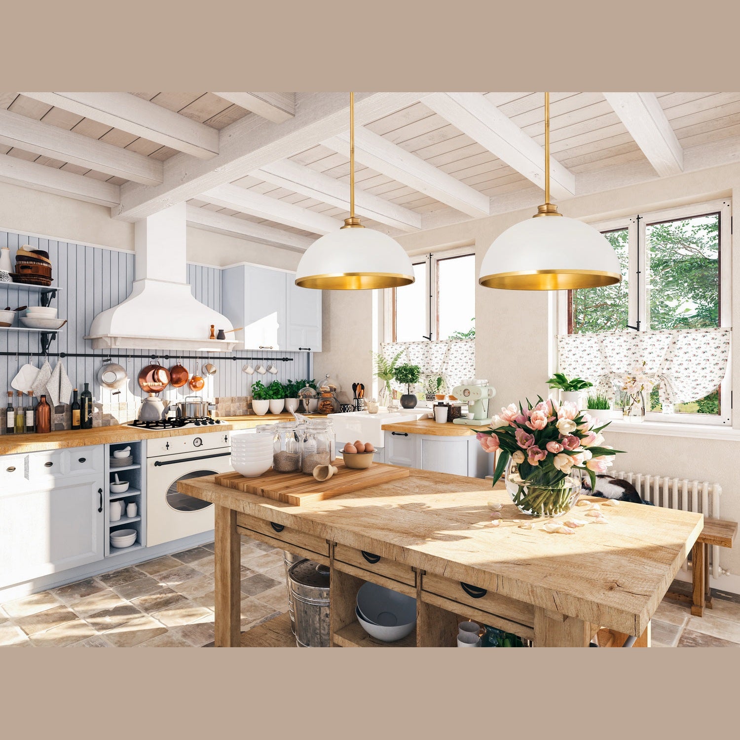 Z-Lite - 1004P14-MW-RB - One Light Pendant - Landry - Matte White + Rubbed Brass