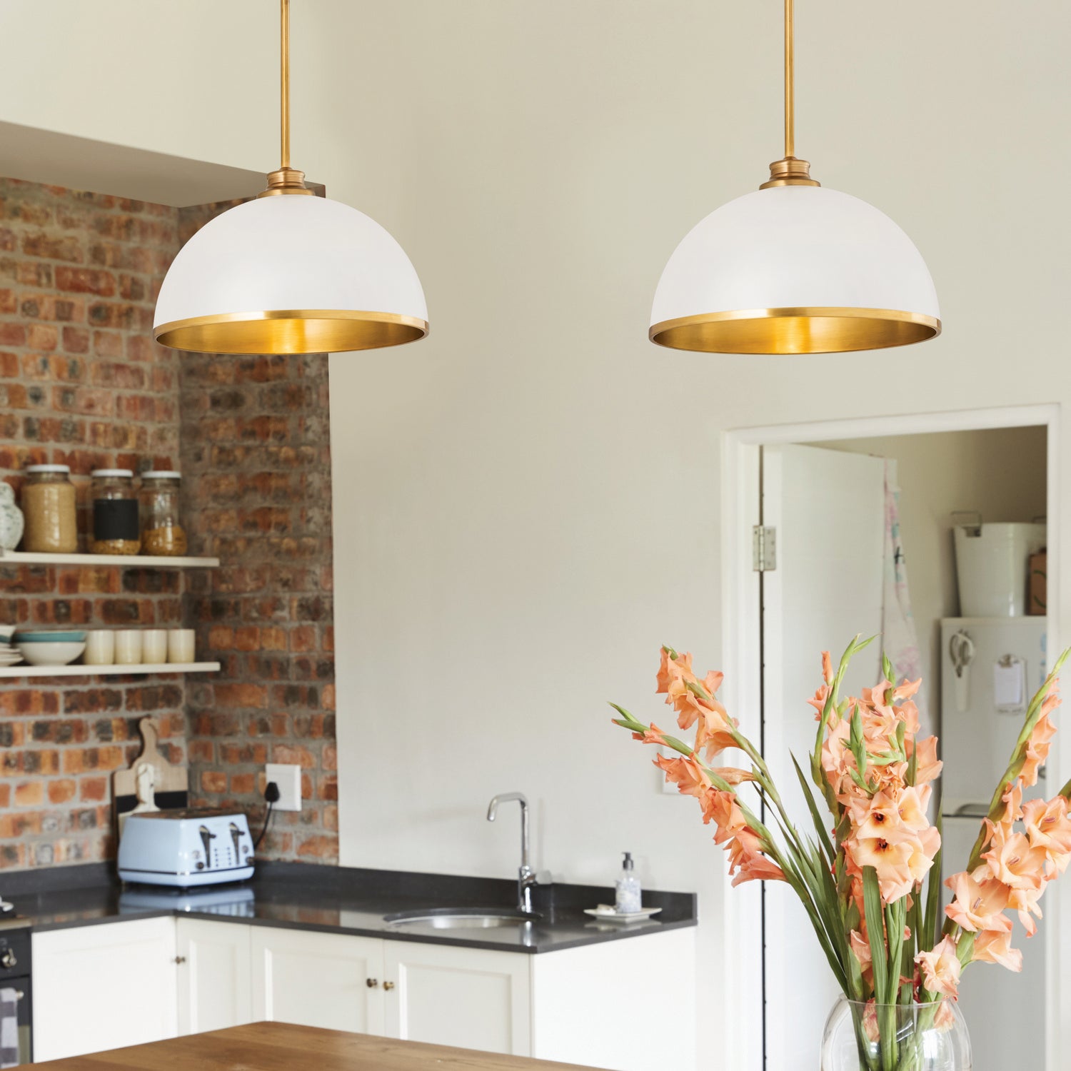 Z-Lite - 1004P14-MW-RB - One Light Pendant - Landry - Matte White + Rubbed Brass