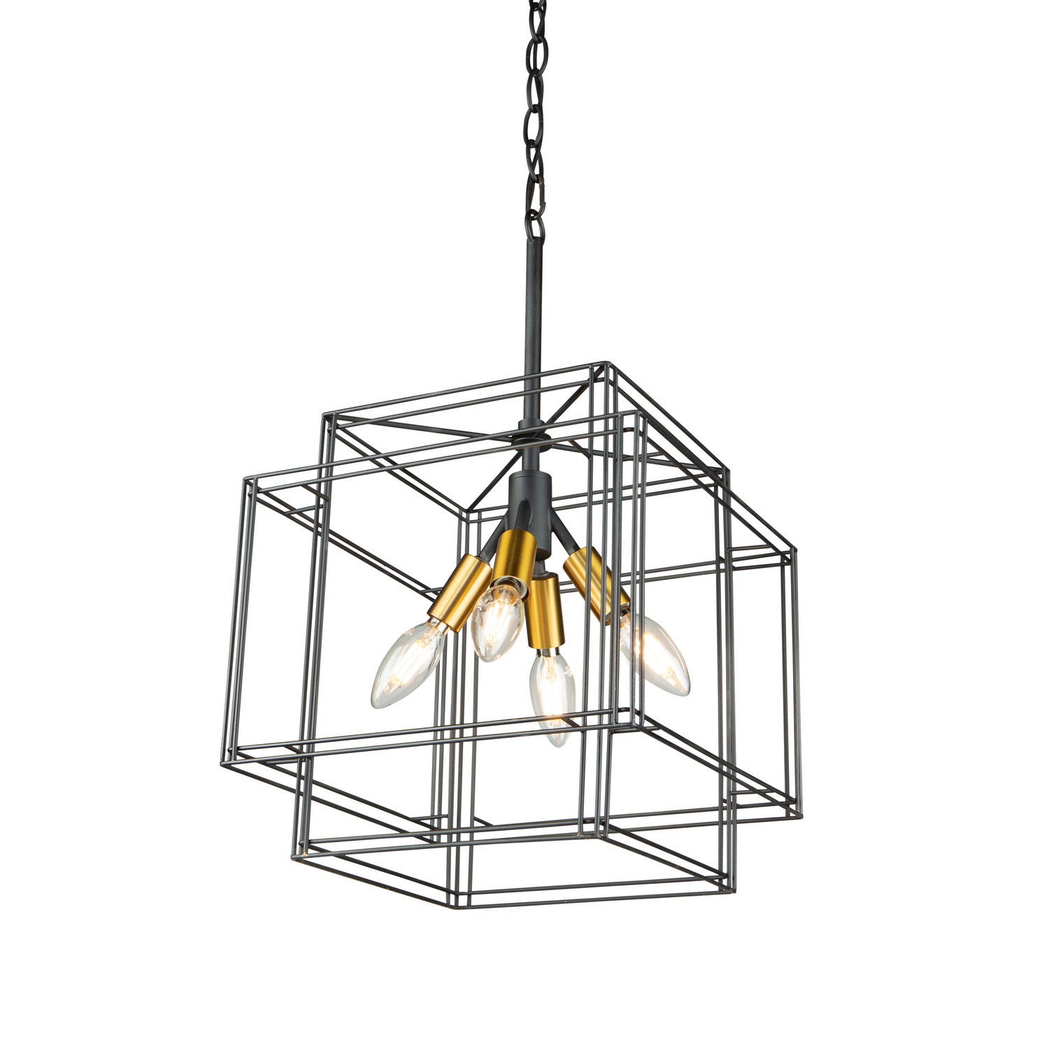 Artcraft - AC11734BK - Four Light Pendant - Artisan - Black and Brushed Brass