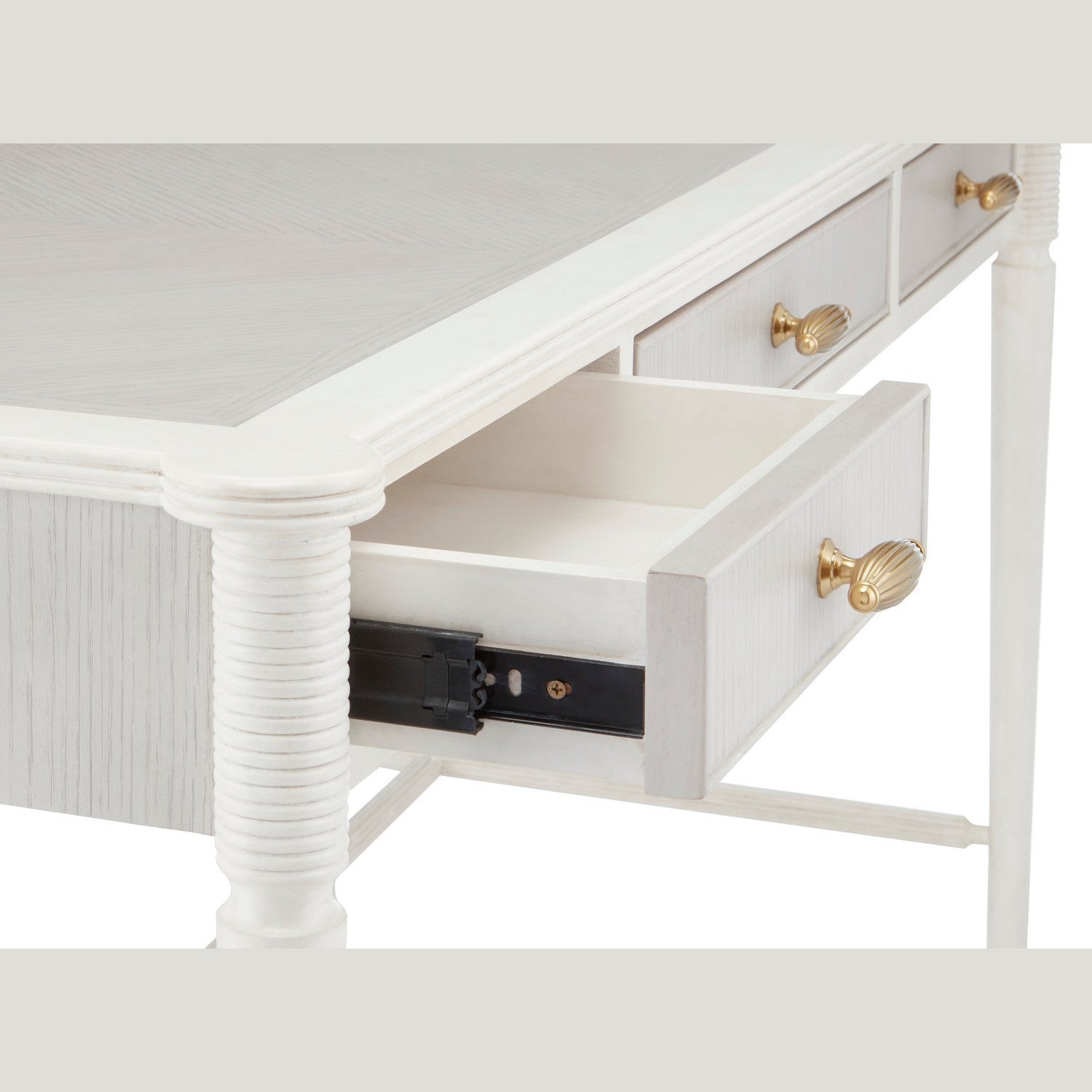 Currey and Company - 3000-0190 - Desk - Aster Collection - Off White/Fog/Brass