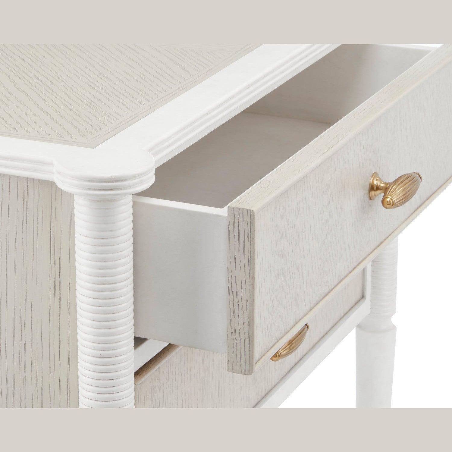Currey and Company - 3000-0191 - Nightstand - Aster Collection - Off White/Fog/Brass