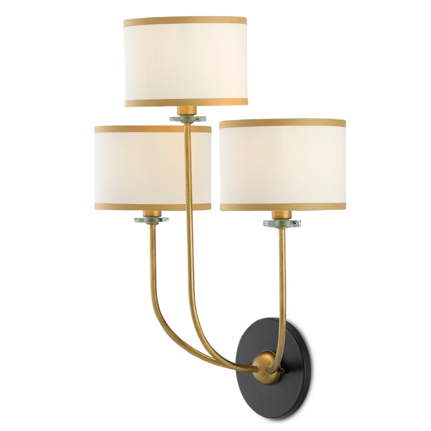 Currey and Company - 5000-0192 - Three Light Wall Sconce - Croydon Brass Wall Sconce - Brass/Satin Black/White
