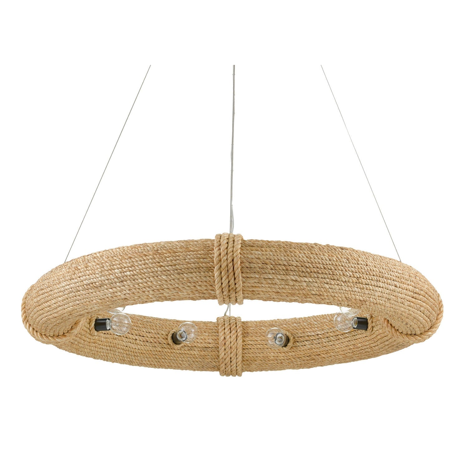Currey and Company - 9000-0804 - Eight Light Chandelier - Portmeirion Collection - Satin Black/Abaca Rope